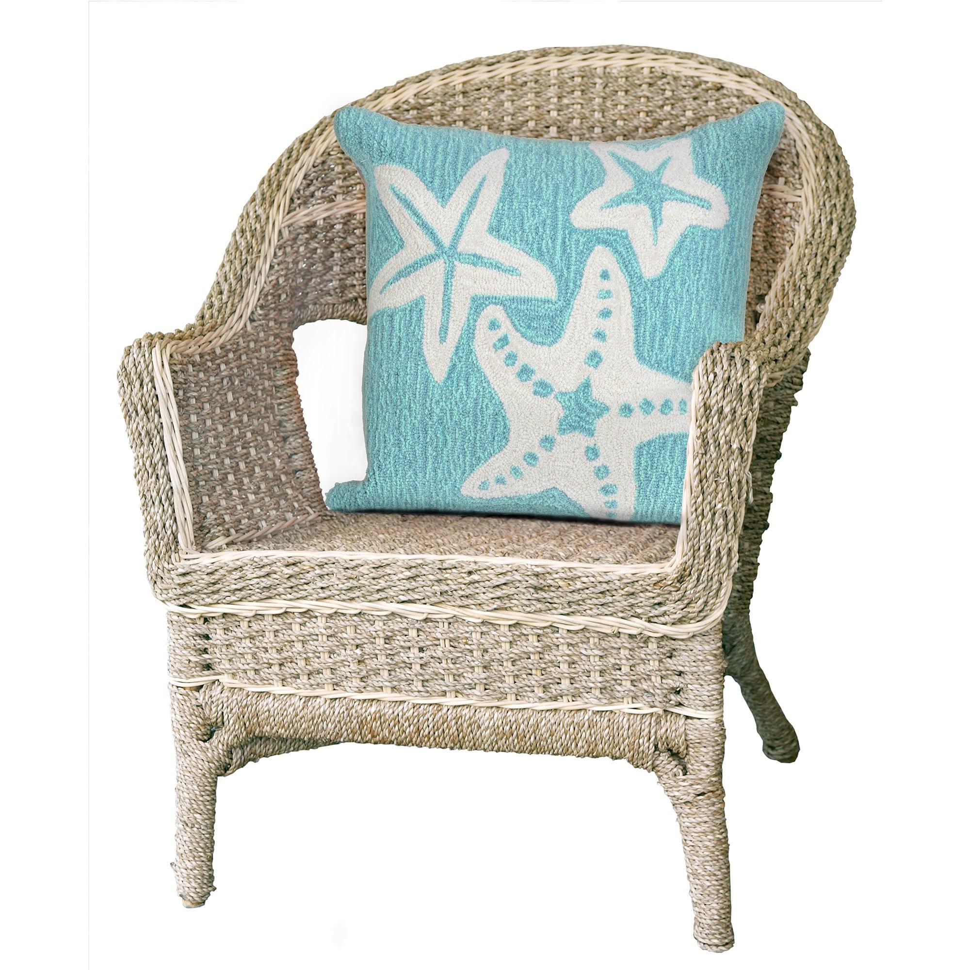 Aqua and White Polyacrylic Starfish Decorative Pillow Set