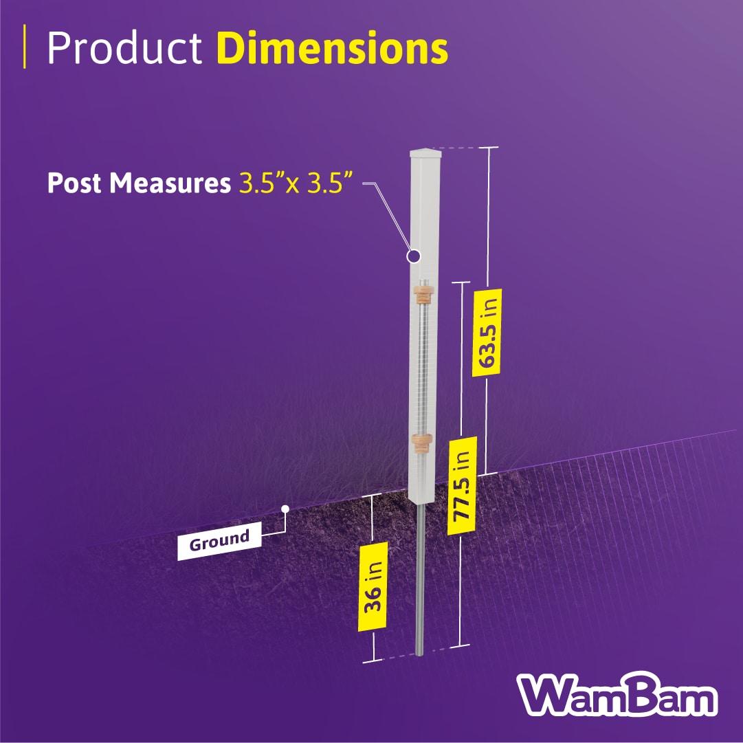 WamBam No-Dig Fence 5ft H (1 Fence Post) No Dig WamBam Windsor Finishing Post with Steel Pipe Anchor Kit, Permanent White Vinyl Post for Windsor Fence Panels and Gate Kit, Perfect for Yard, Pool or Dog Fence BL19109