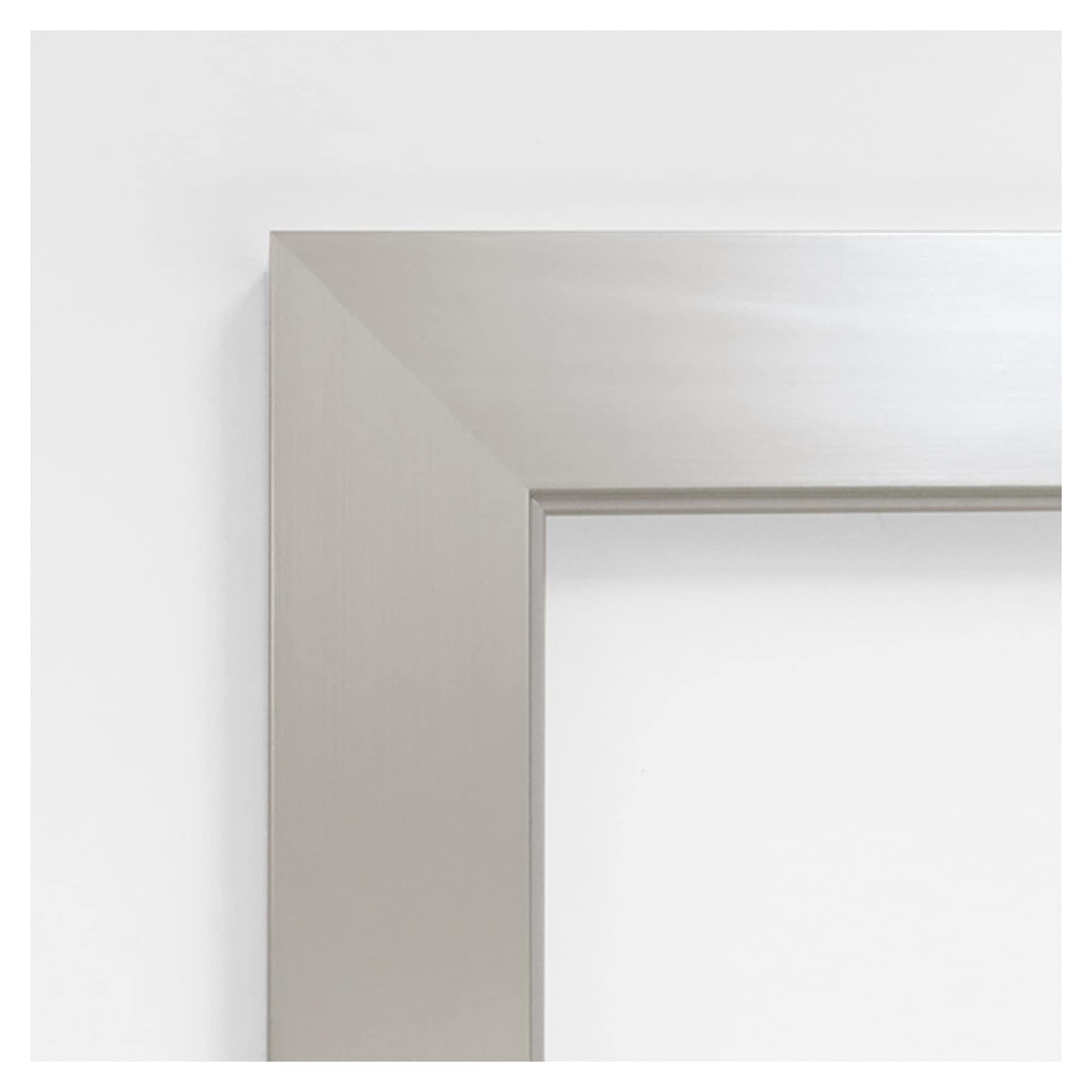 Brushed Sterling Silver Beveled Wood Bathroom Wall Mirror