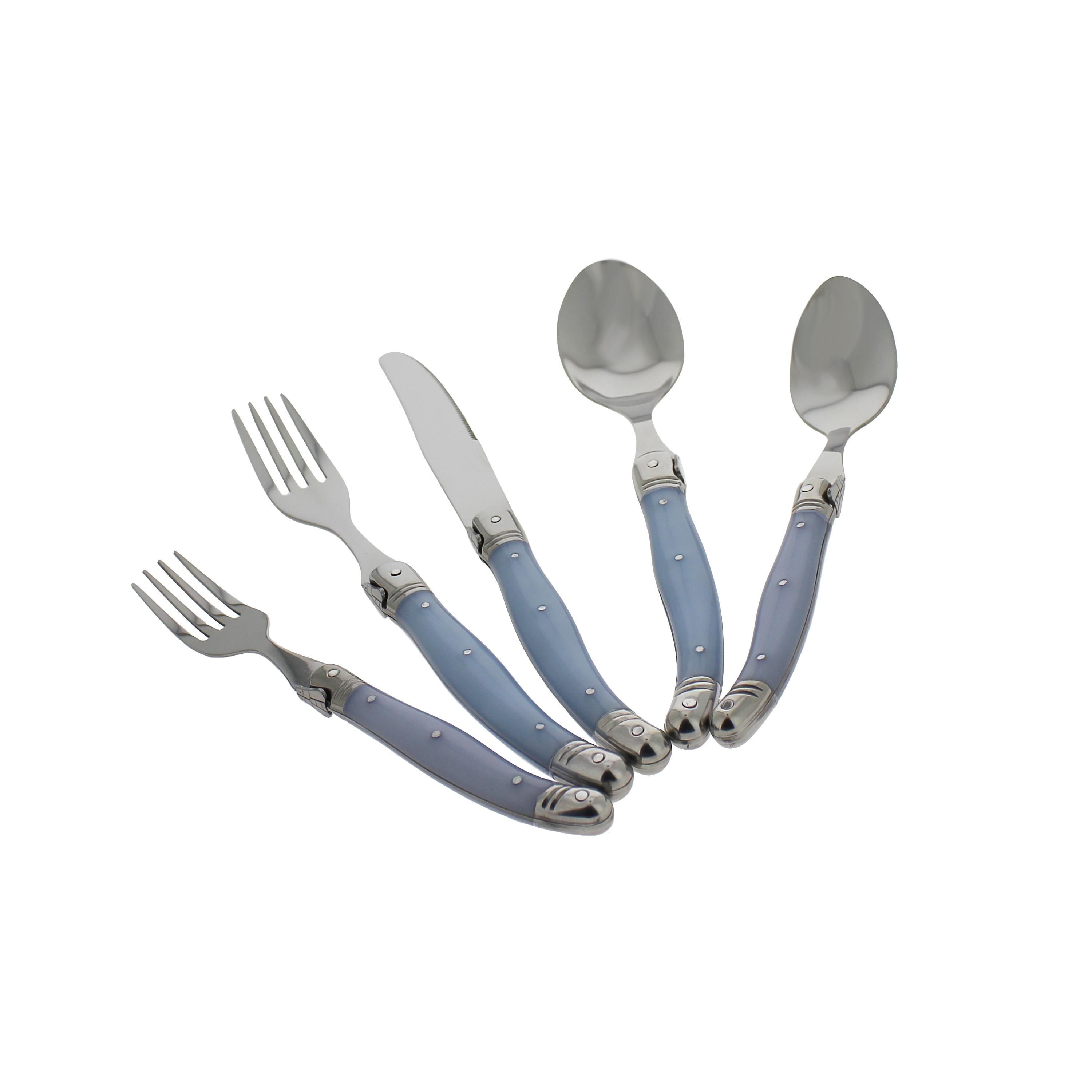 French Home Laguoile 20pc Stainless Steel Silverware Set Blue: Flatware Set, Service for 4, Dishwasher-Safe