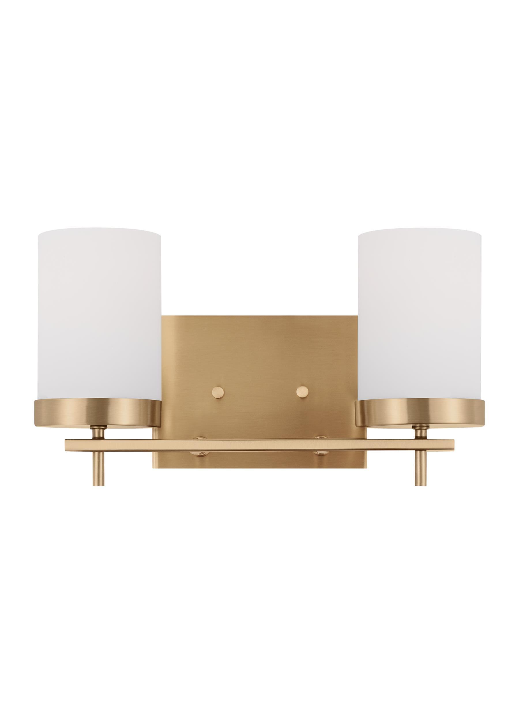 Zire Elegant 2-Light Vanity Fixture in Satin Brass with Etched Glass