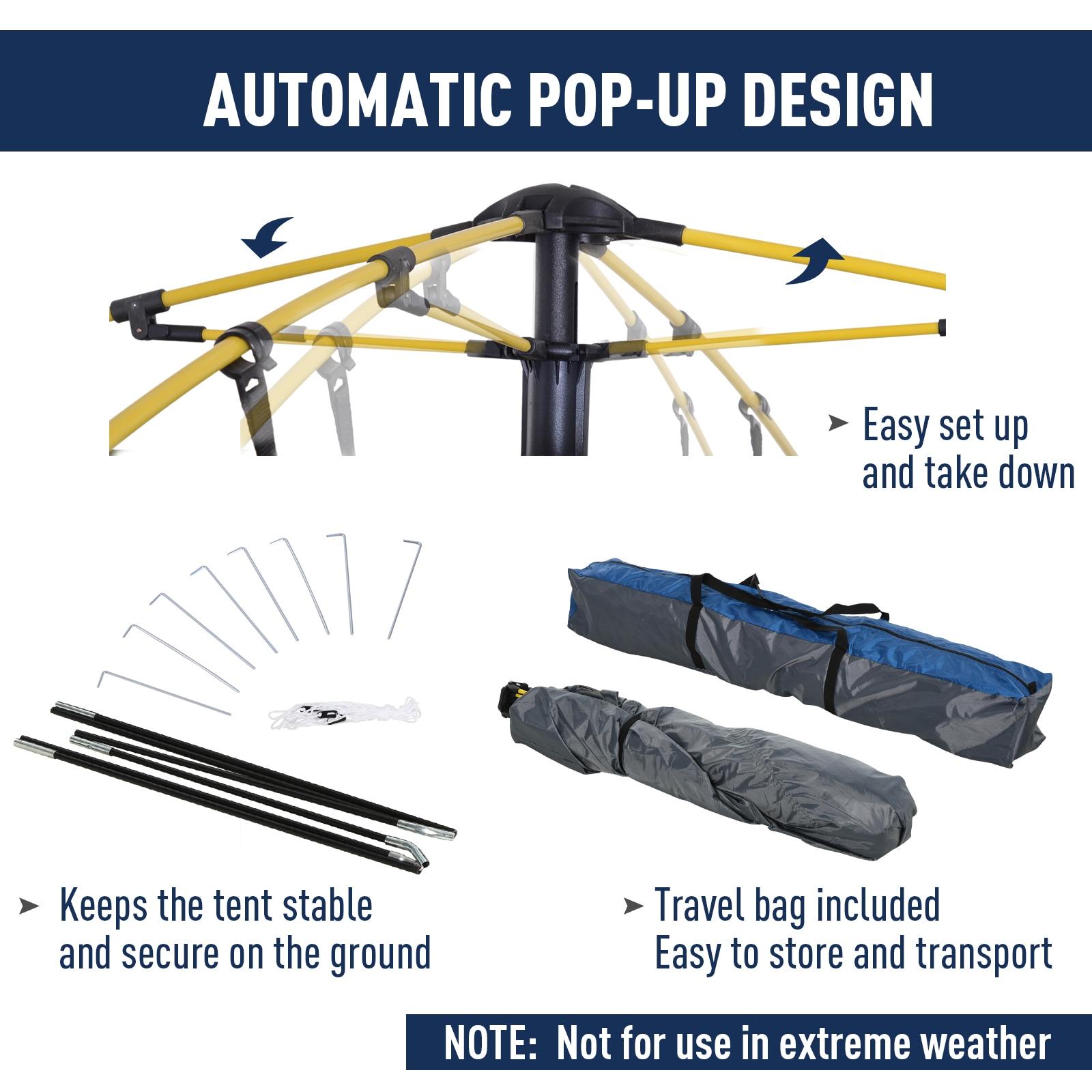 Outsunny Camping Tents 4 Person Pop Up Tent Quick Setup Automatic Hydraulic Family Travel Tent w/ Windows, Doors Carry Bag Included, Blue