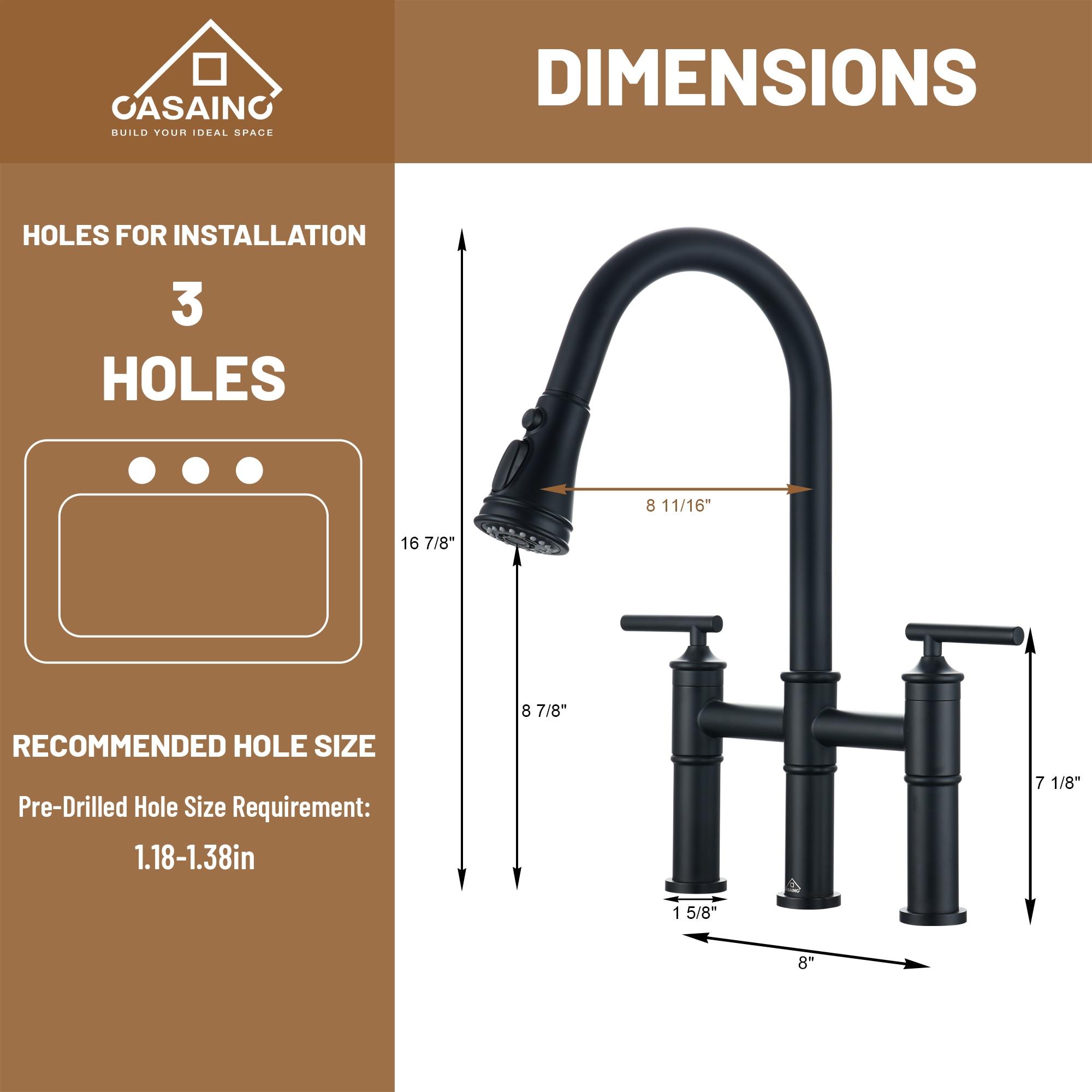 CASAINC Sleek 2-Handle Bridge Kitchen Faucet with Three Function Pull-Down Sprayhead 1.8 GPM KCLT0001-MB