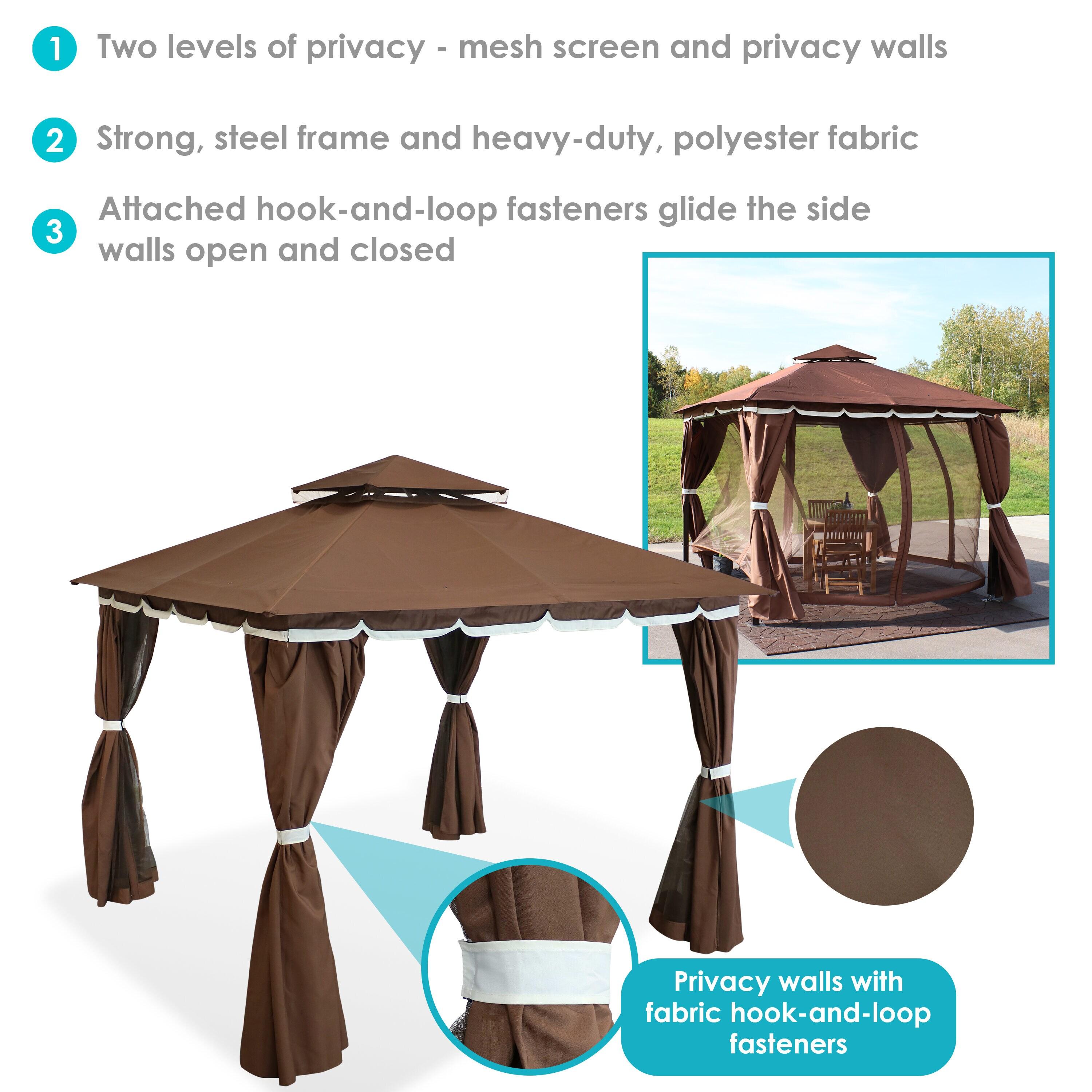 Sunnydaze Outdoor Rectangle Soft Top Patio Gazebo with Screens and Privacy Walls - 10' x 10' - Brown