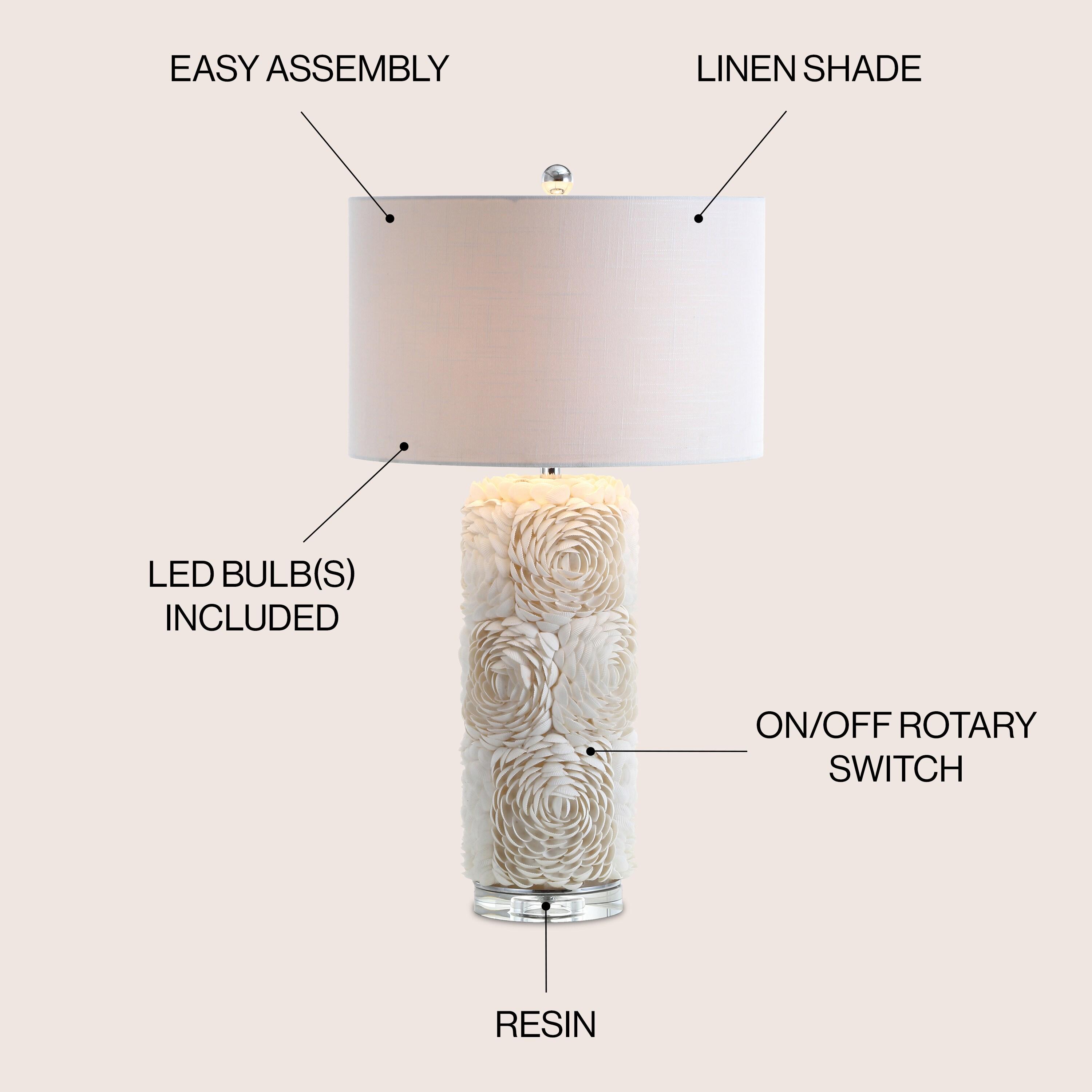 JONATHAN Y Rosette 28.5" Seashell/Resin/Crystal LED Table Lamp, Cream