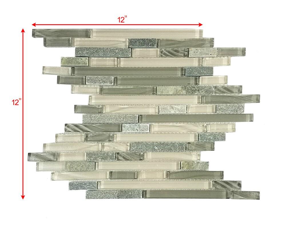 New Era 12 in. x 12 in. Glass & Stone Straight Edge Linear Mosaic Wall & Pool Tile