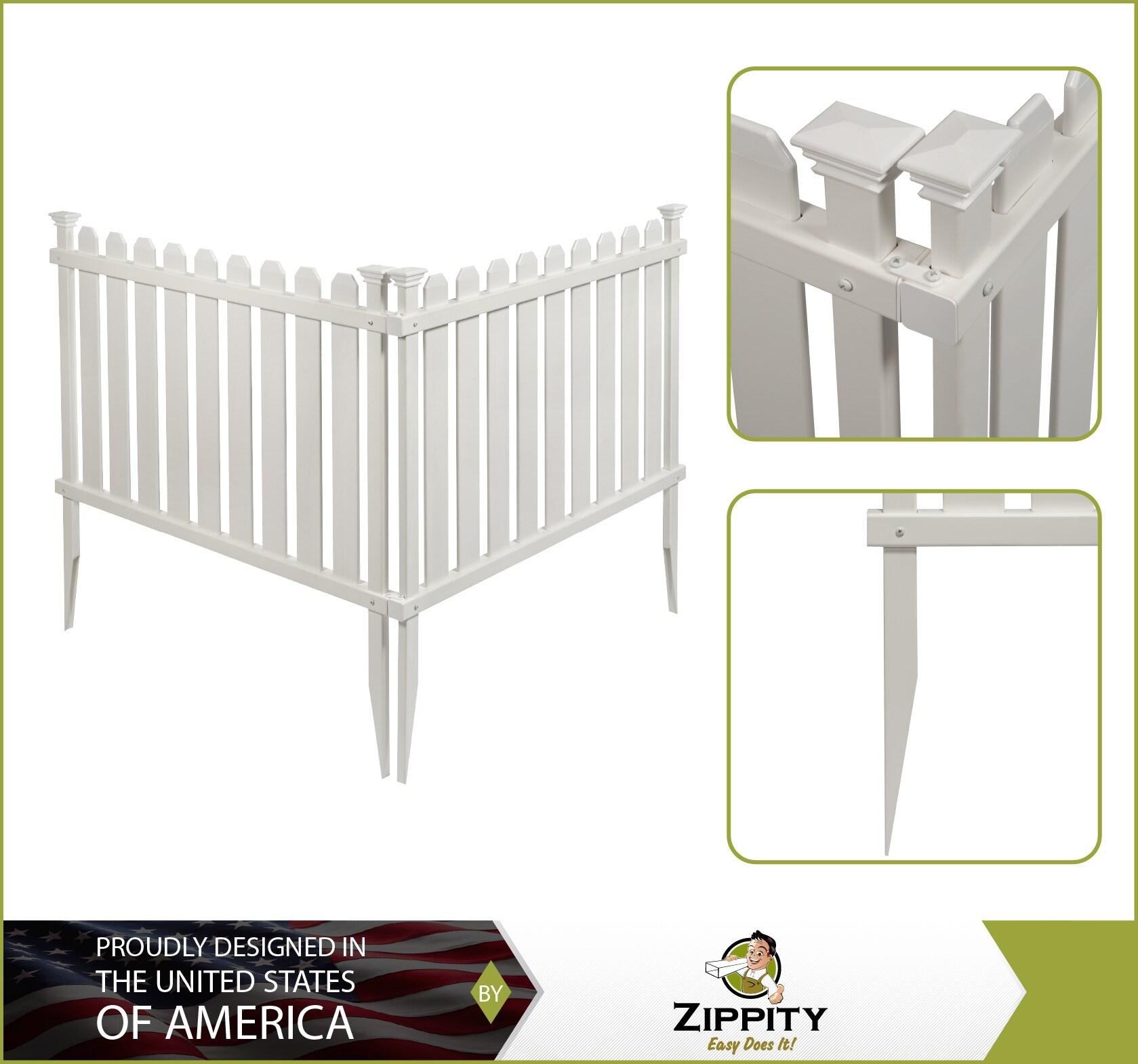 Zippity Outdoor Products 2.5ft H x 3.5ft W (2 Panels) No Dig Zippity Bella Puppy and Garden Fence Kit, No Dig Fence Panels, White Vinyl Fences for Dogs, Temporary Fence for Backyard, White Picket Fence Garden Border, ZP19064