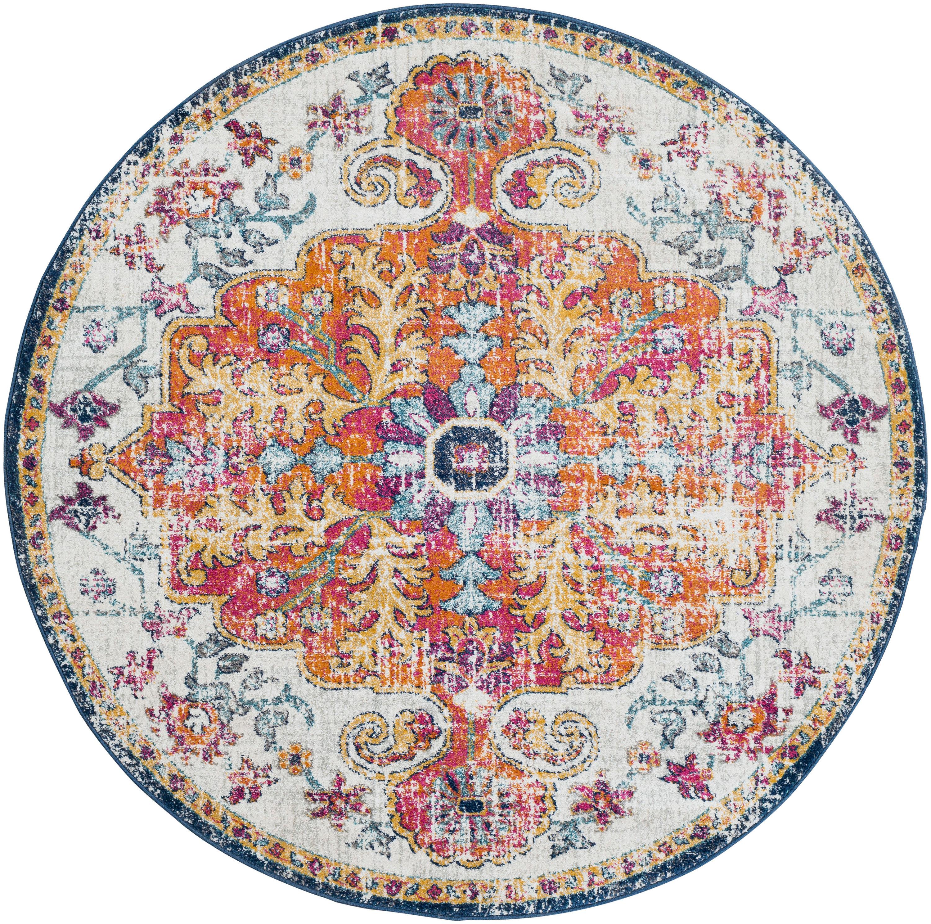 Livabliss 5'3" Round Abby Traditional Rugs Aqua: Medium Pile, Stain & Fade-Resistant, Polypropylene