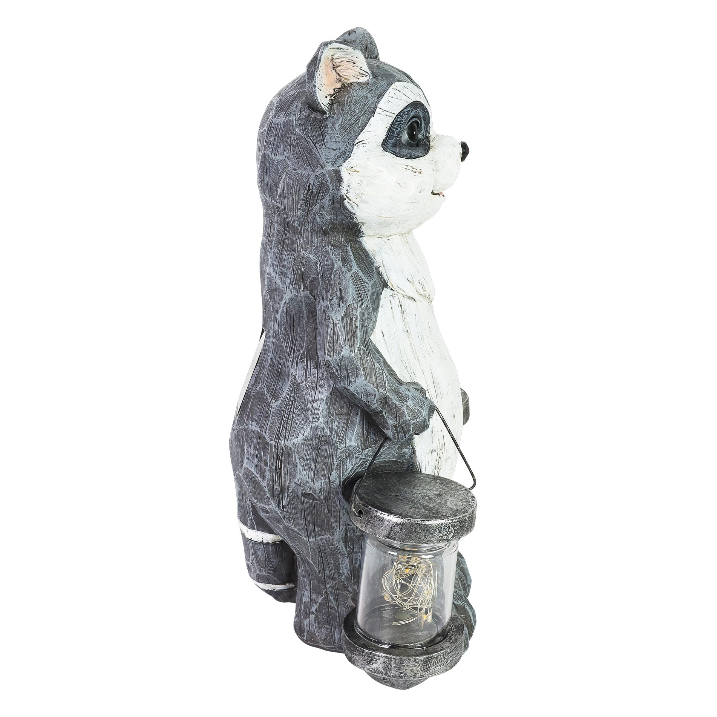 Exhart Solar Firefly Jar Raccoon Garden Statuary, 10 Inches tall