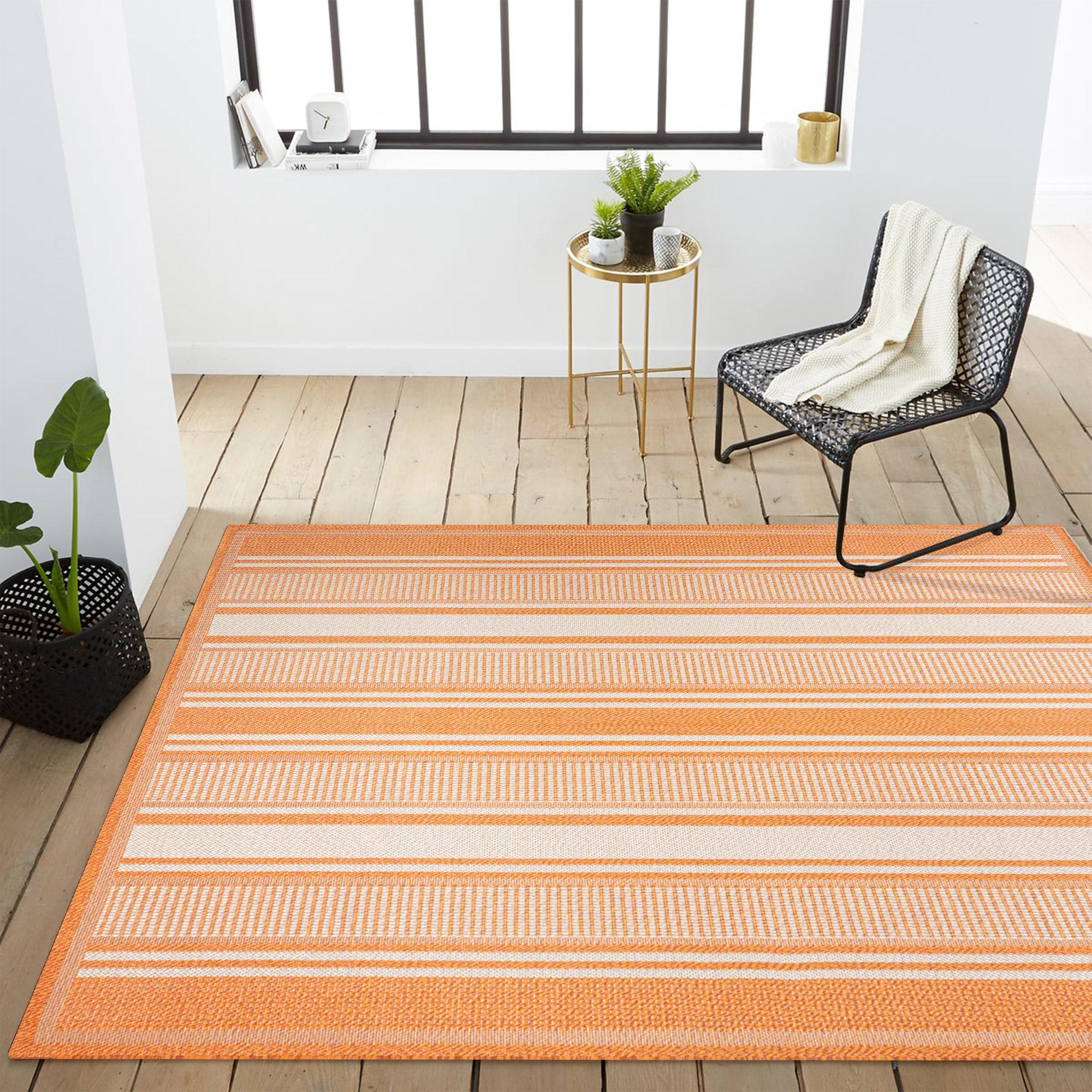 5' x 8' Haynes Modern Double Stripe Indoor/Outdoor Area Rug, Orange/Cream - JONATHAN Y