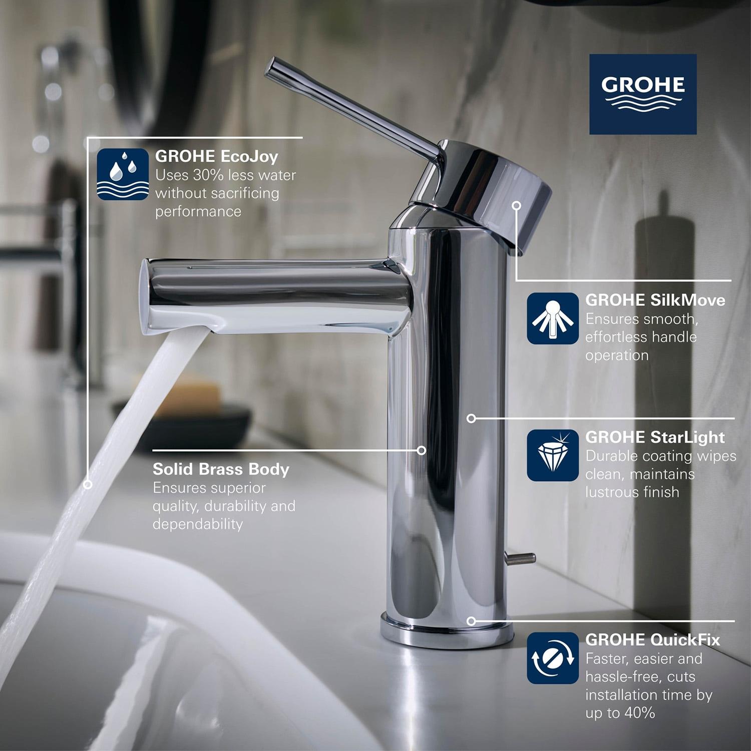 Grohe 32 216 A Essence 1.2 GPM Single Hole Bathroom Faucet - Nickel