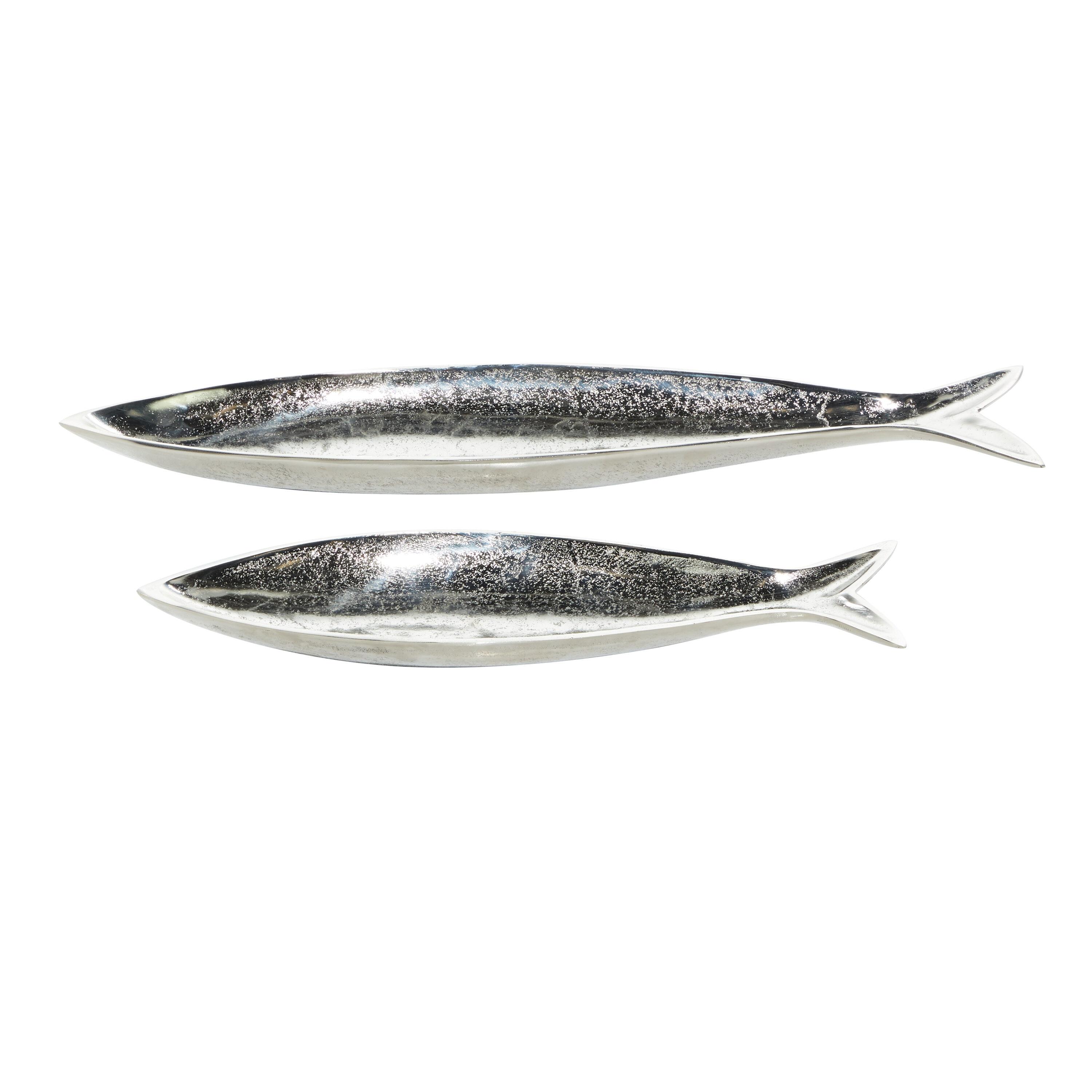 CosmoLiving by Cosmopolitan 24", 17"W Silver Aluminum Metal Fish Tray, 2-Pieces