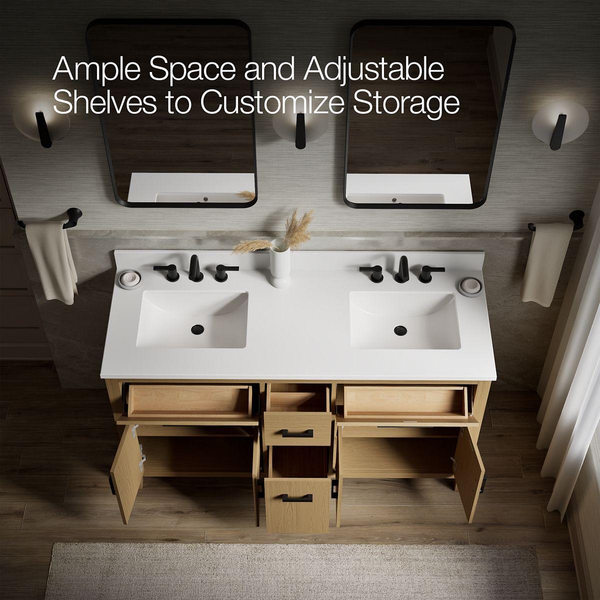 Kresla 60 In. Bathroom Vanity Cabinet With Sinks And Quartz Top