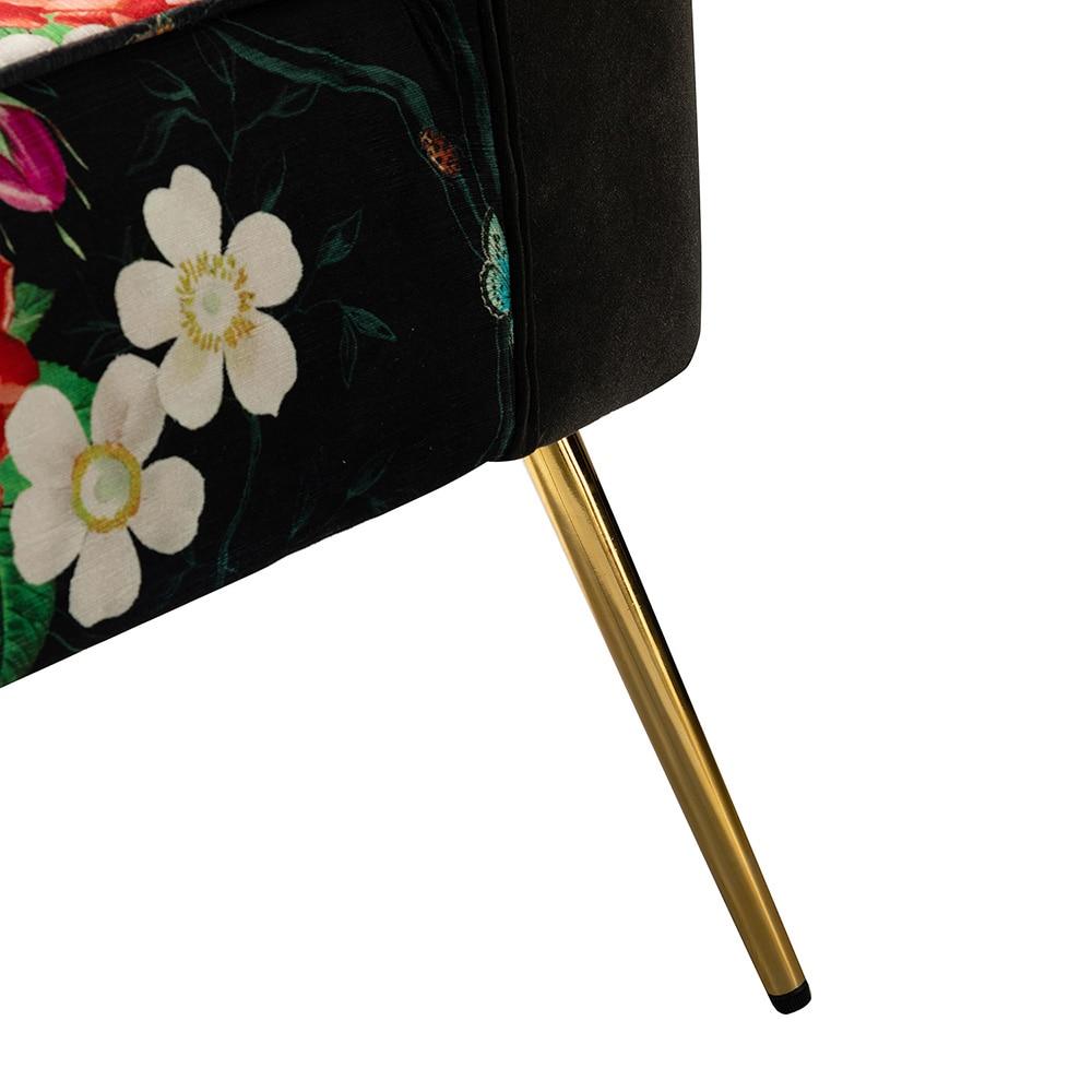 Floral Accent Chair Upholstered Wingback Sofa Tufted Back Golden Legs Flower Butterfly  Dining Home Living Room Bedroom Black