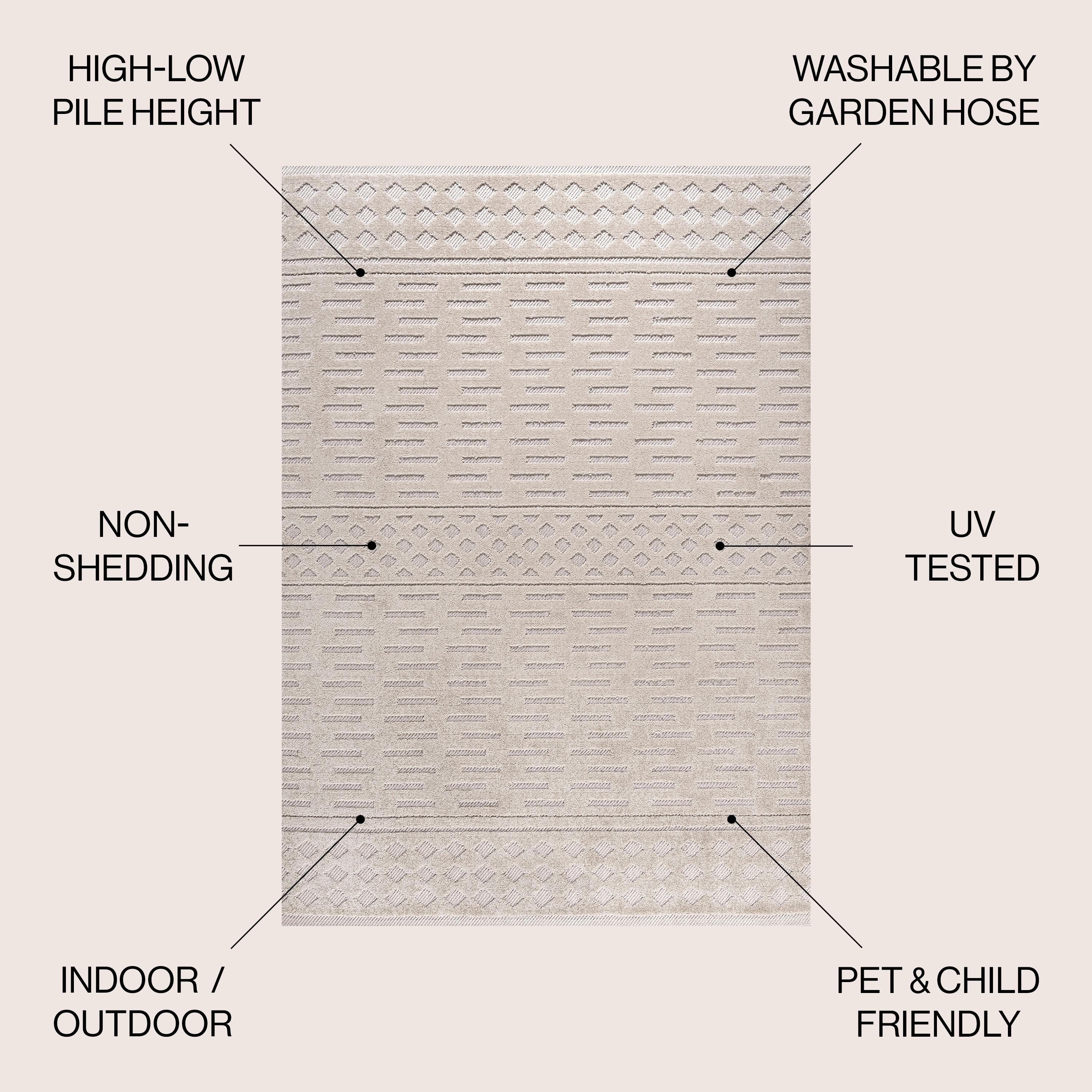 3'x5' Xlendi High-Low Pile Moroccan Geometric Indoor/Outdoor Area Rug, Beige - JONATHAN Y