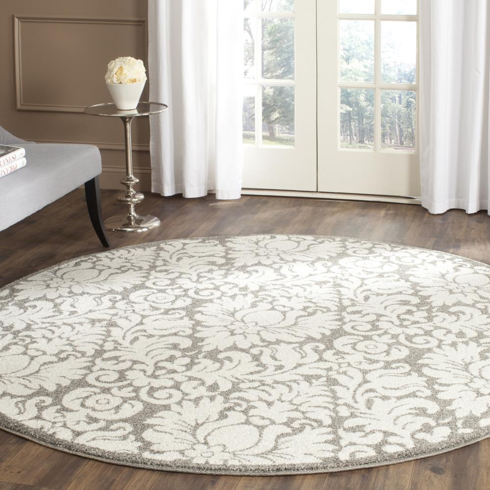 Amherst AMT427 Power Loomed Area Rug - Dark Grey/Beige - 7' Round - Safavieh.