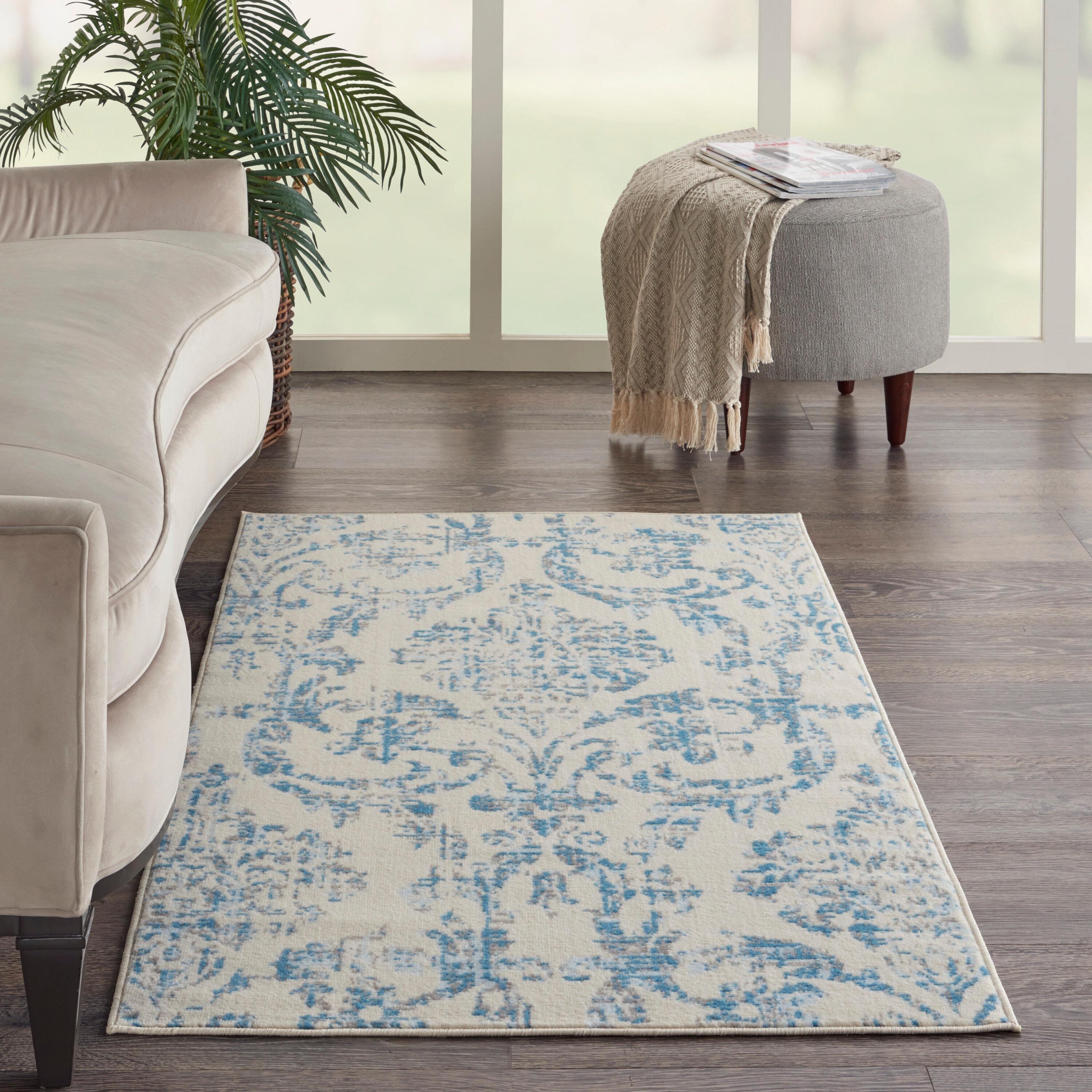Jubilant JUB09 Area Rug Farmhouse Vintage Damask By Nourison Ivory Blue 3' x 5'