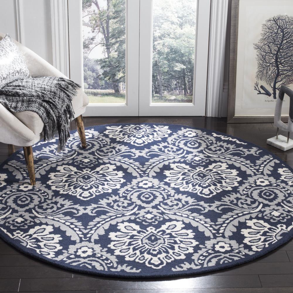 Blossom BLM106 Hand Tufted Indoor Area Rug - Navy/Ivory - 6' Round - Safavieh