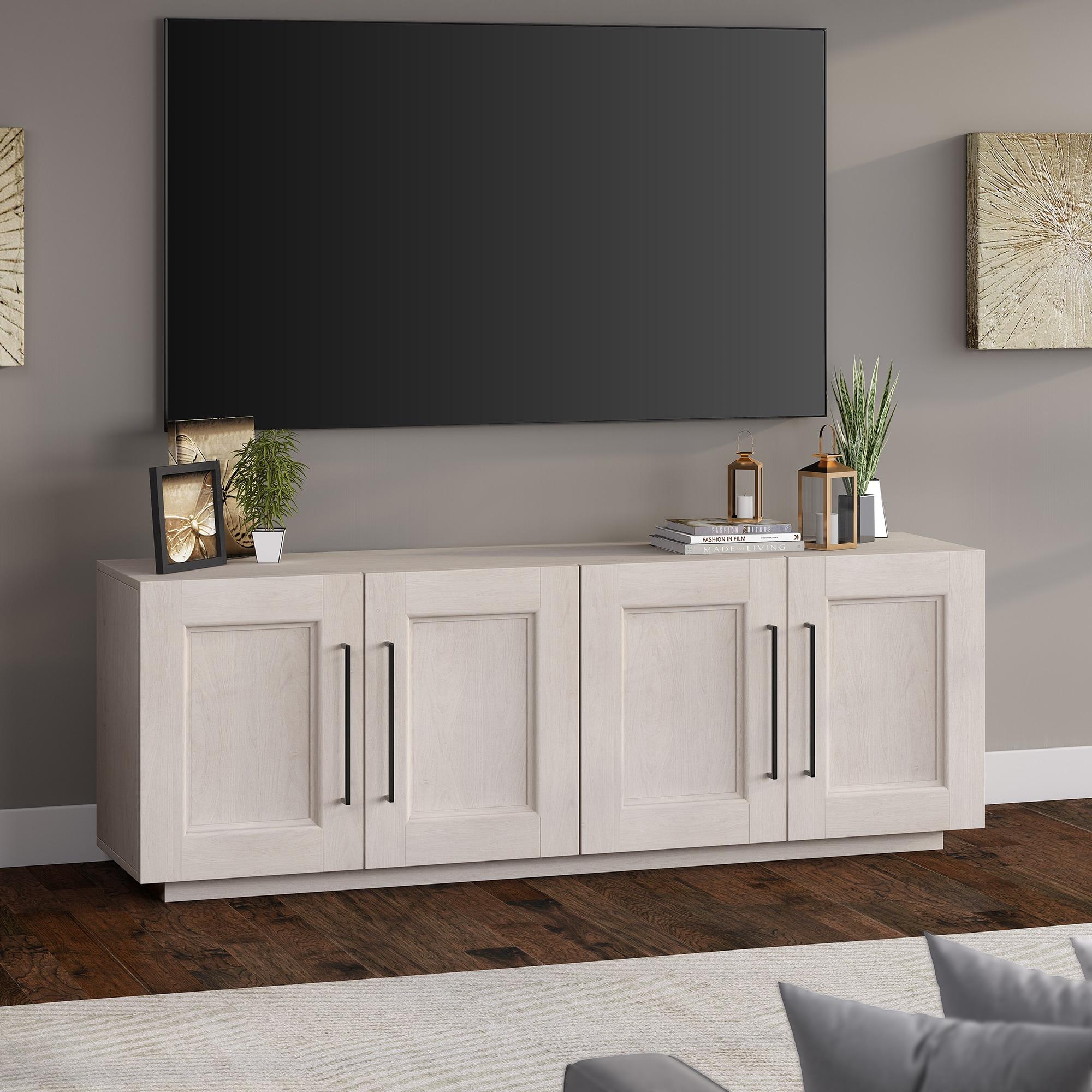Evelyn&Zoe Easy Assemble Television Stand, Wood White, 15.50 x 68.00 x 24.00 Inches, 102.55 lb