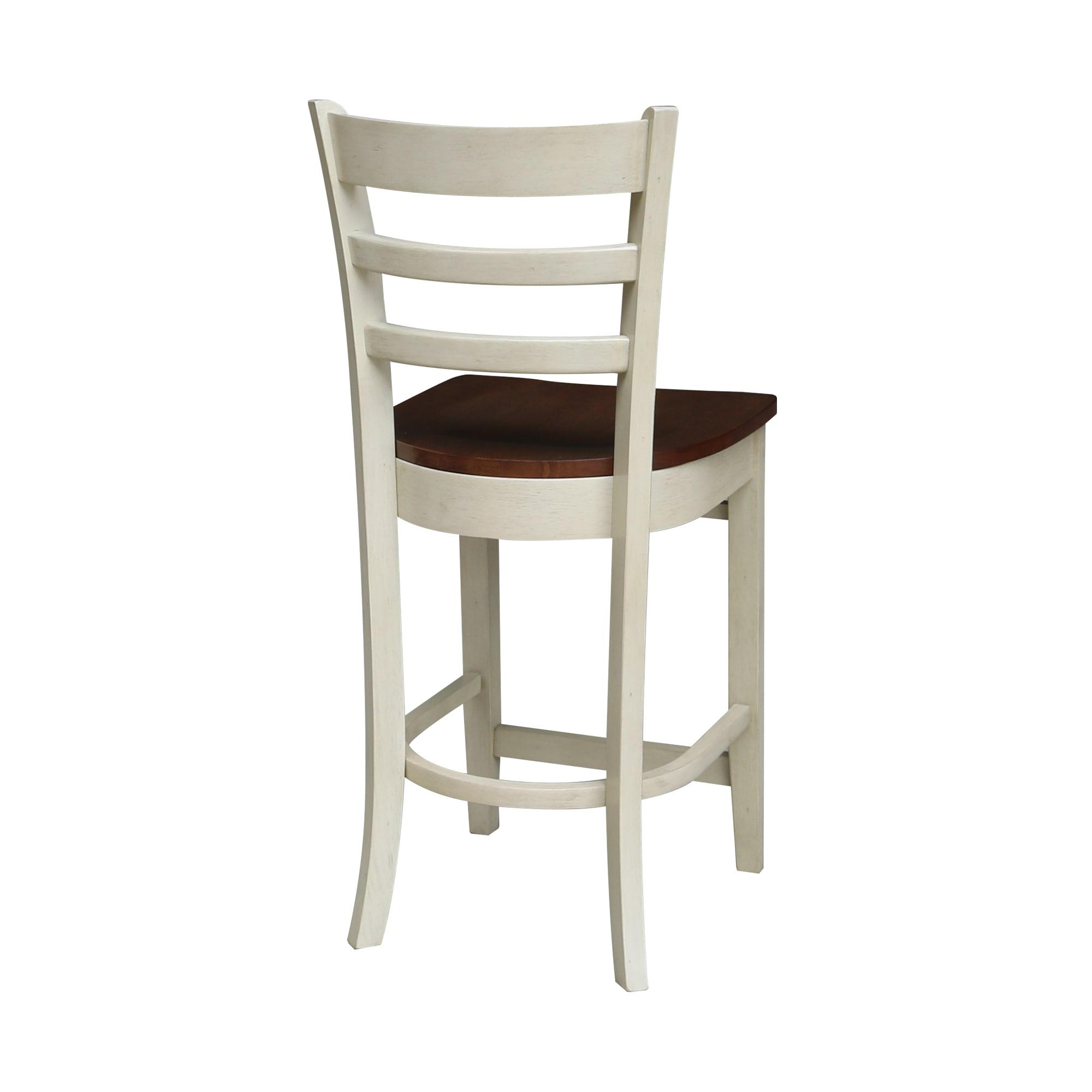 International Concepts 24" Emily Counter Height Barstool Antiqued Almond/Espresso: Hardwood Frame, Ladder-Back Design