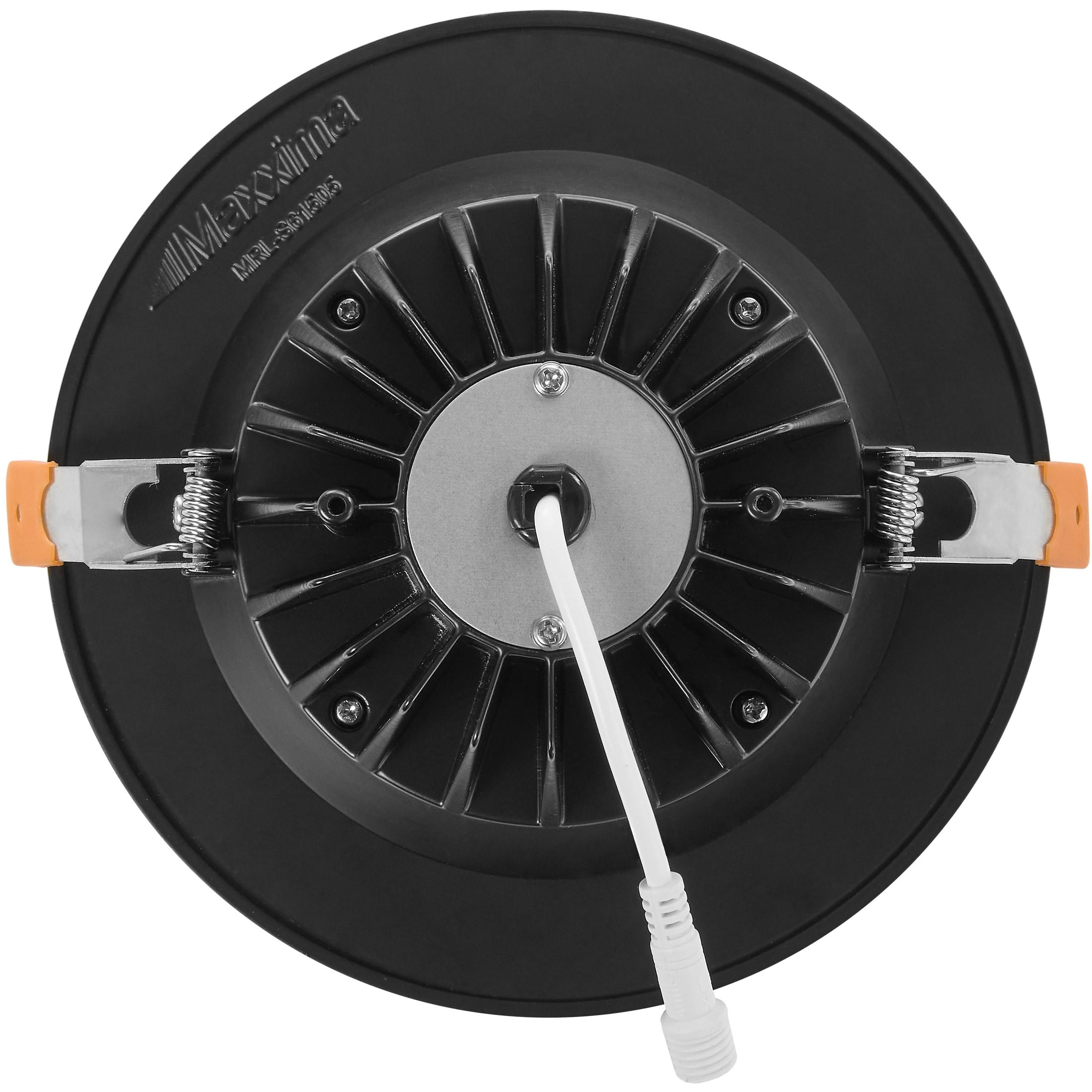 Maxxima 6” Ultra-Thin Recessed Anti-Glare LED Downlight, Canless IC Rated, 1200 Lumens, 5 Color Temperature Select 2700K/3000K/3500K/4000K/5000K, Dimmable, Black Trim, 90 CRI, 5CCT Slim J-Box Included