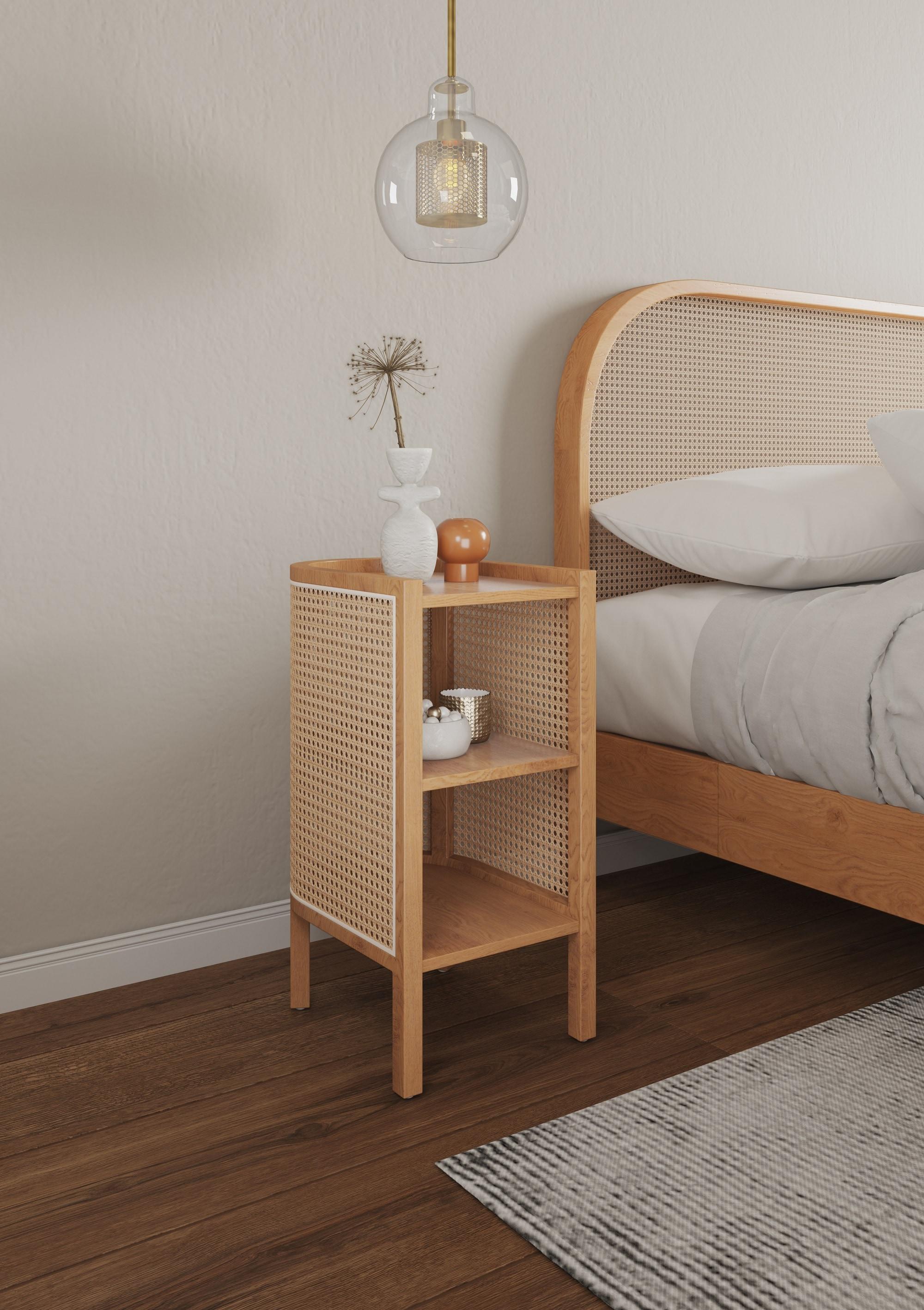 Set of 2 Versailles End Tables Natural - Manhattan Comfort: Boho Ash Wood, Half Moon, Fixed Shelves