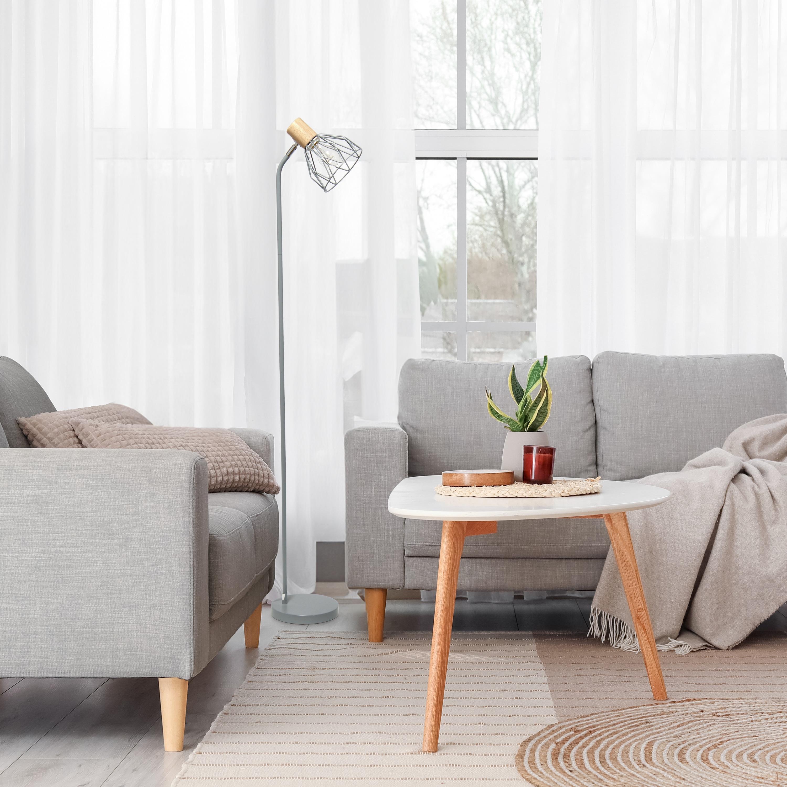 Simple Designs 55.91" Industrial Farmhouse Fusion Adjustable Cage Wire Accent Floor Lamp Gray