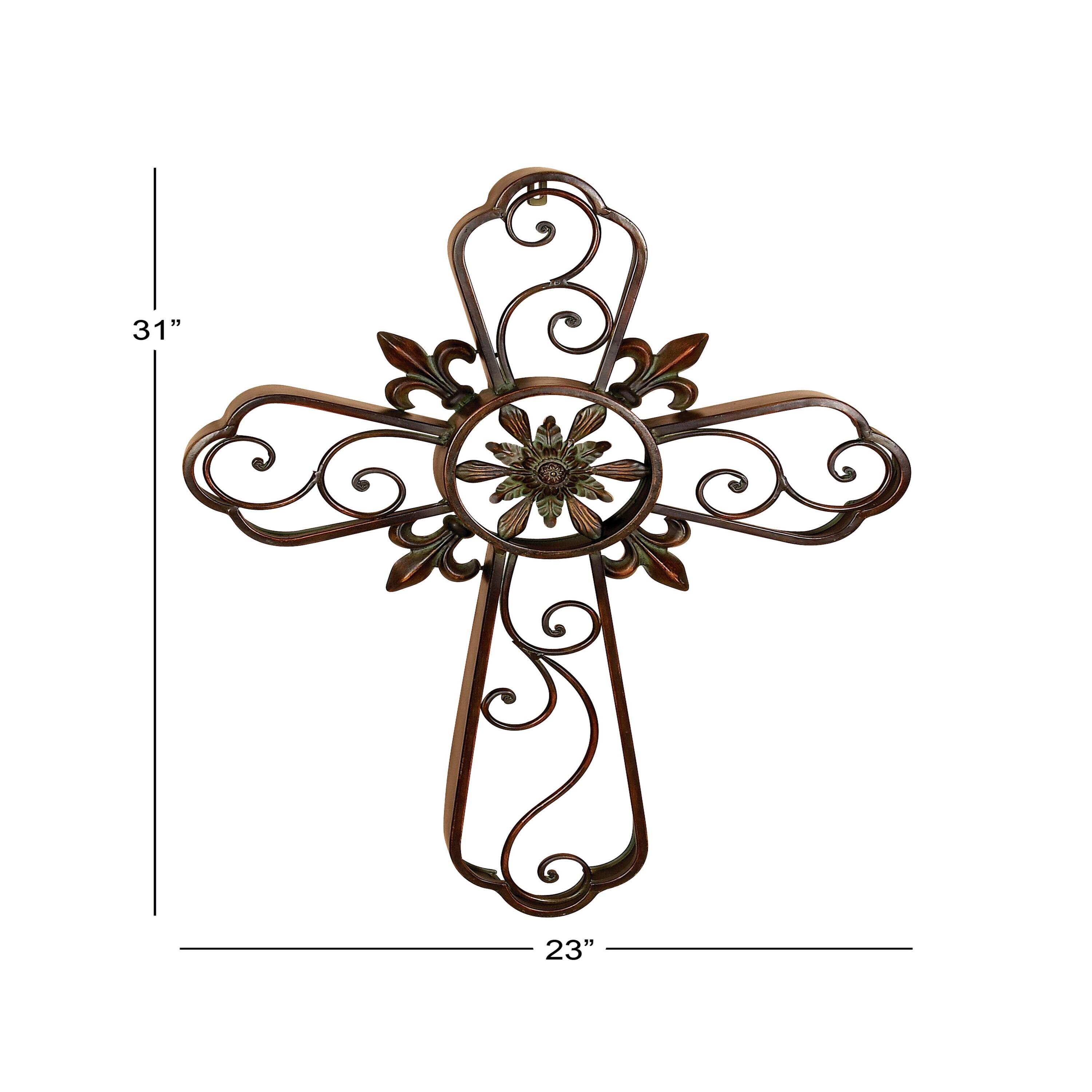 DecMode Brown Metal Scroll Cross Wall Decor