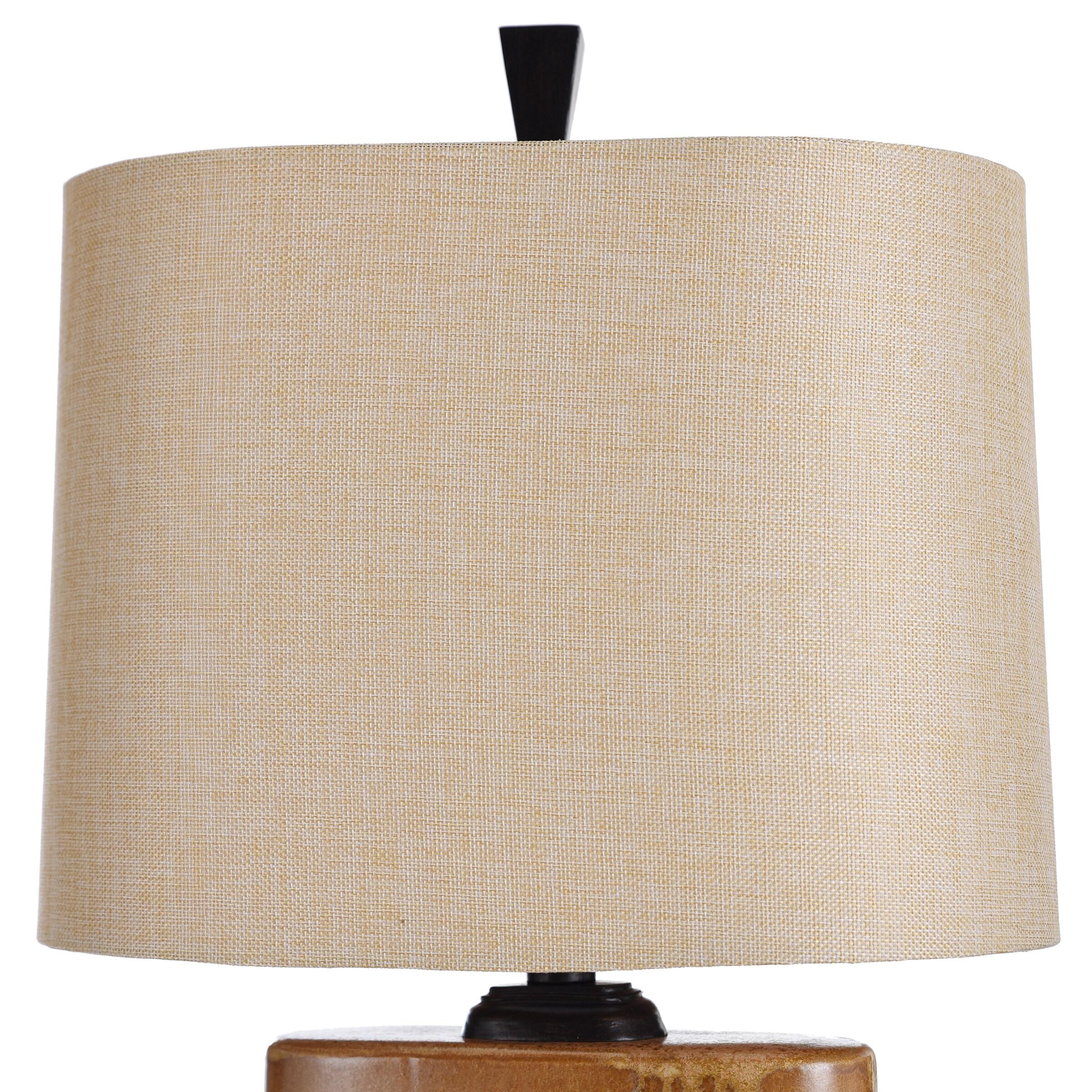 StyleCraft Reactive Glaze Table Lamp Burnt Red Glazed : Ceramic Body, Linen Shade, No Assembly Required