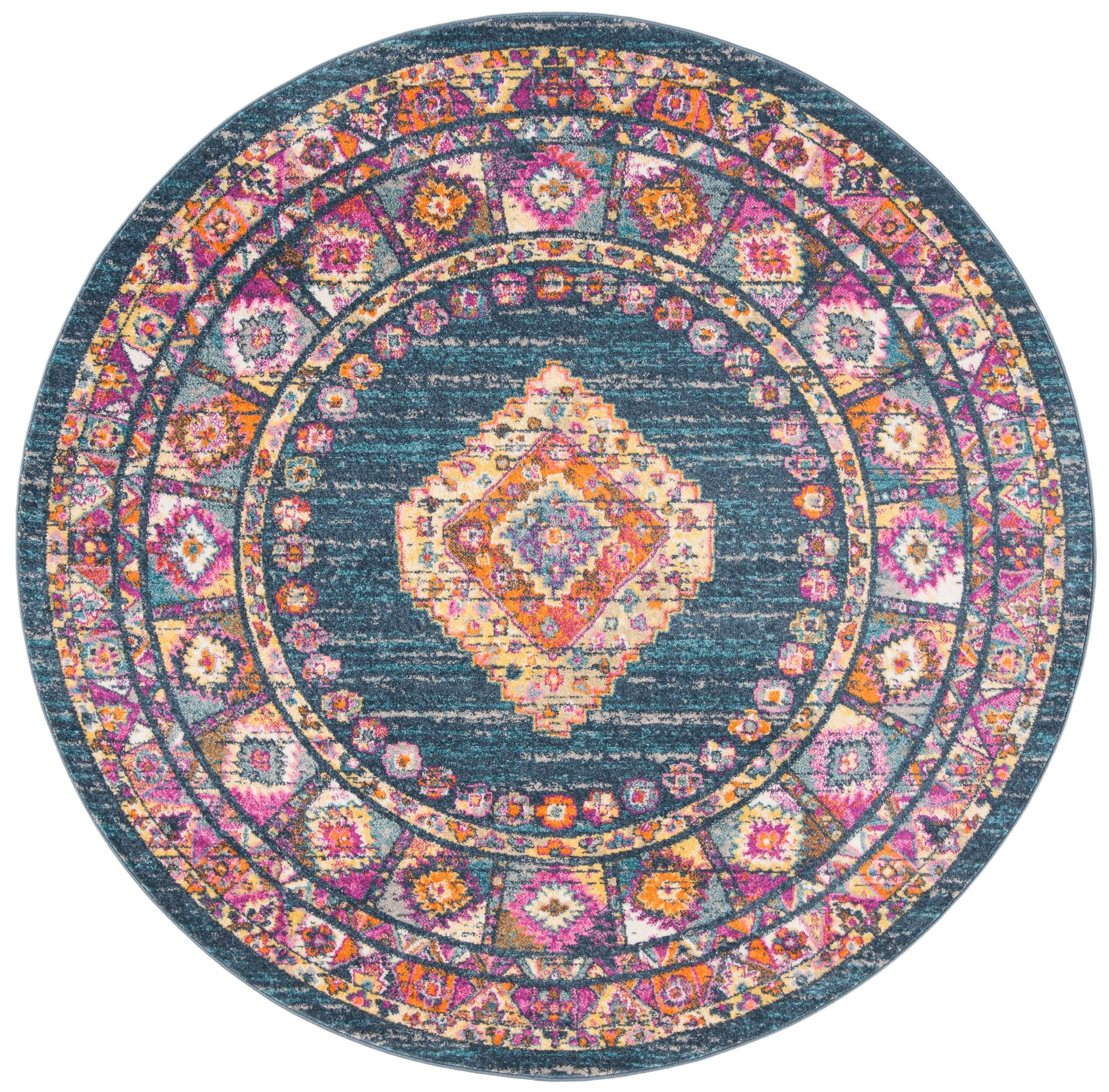 Madison MAD133 Power Loomed Indoor Area Rug - Blue/Fuchsia - 6'7" round - Safavieh.