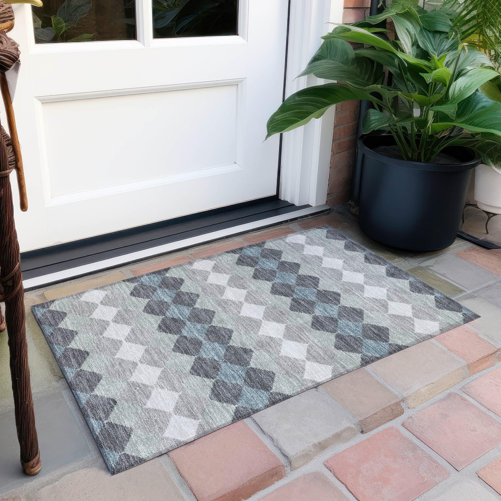Addison Rugs Chantille ACN1007 Gray 1'8" x 2'6" Indoor Outdoor Area Rug, Easy Clean, Machine Washable, Non Shedding, Bedroom, Entry, Living Room, Dining Room, Kitchen, Patio Rug