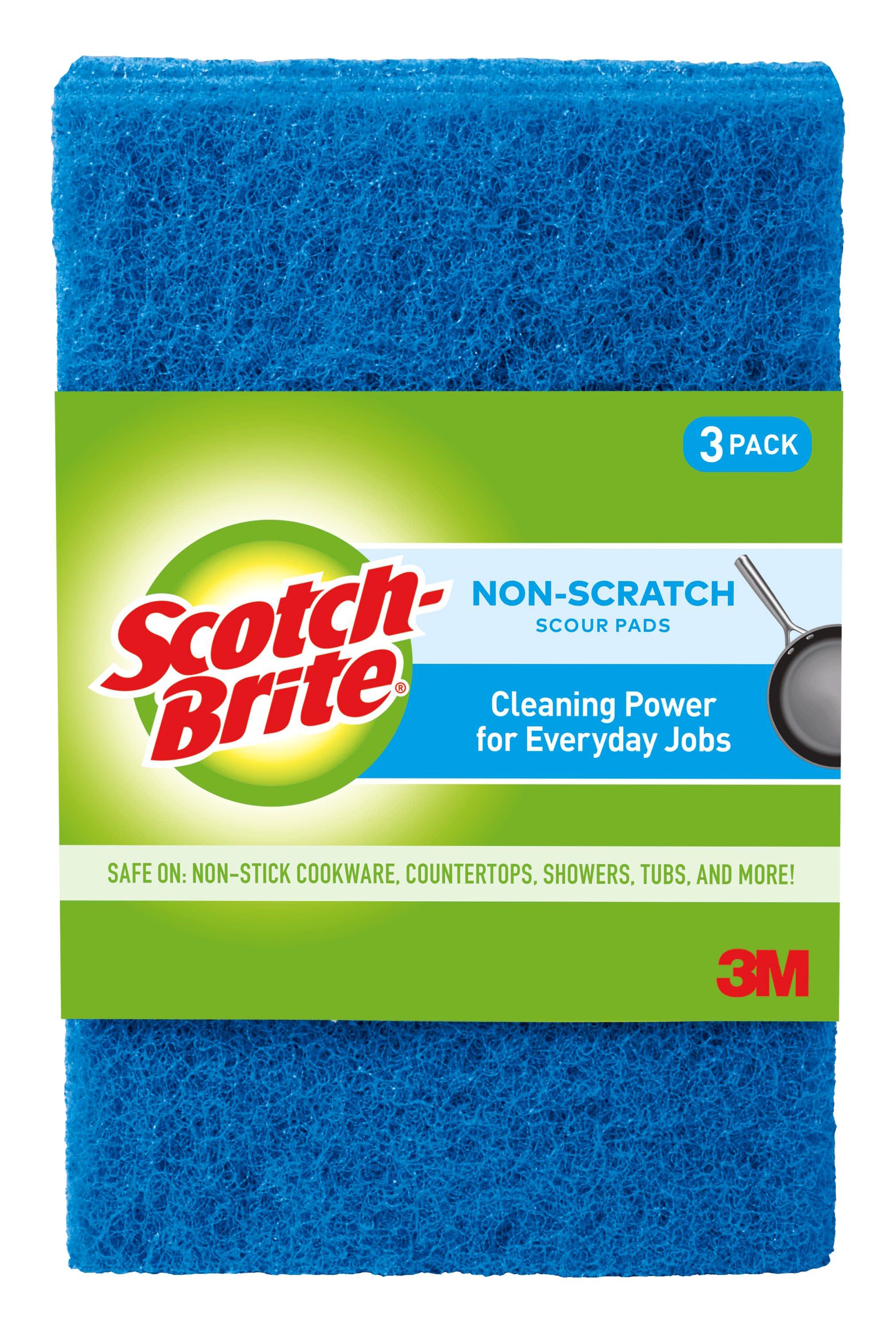 Blue Non-Scratch Scouring Pads for Everyday Cleaning, 3-Pack