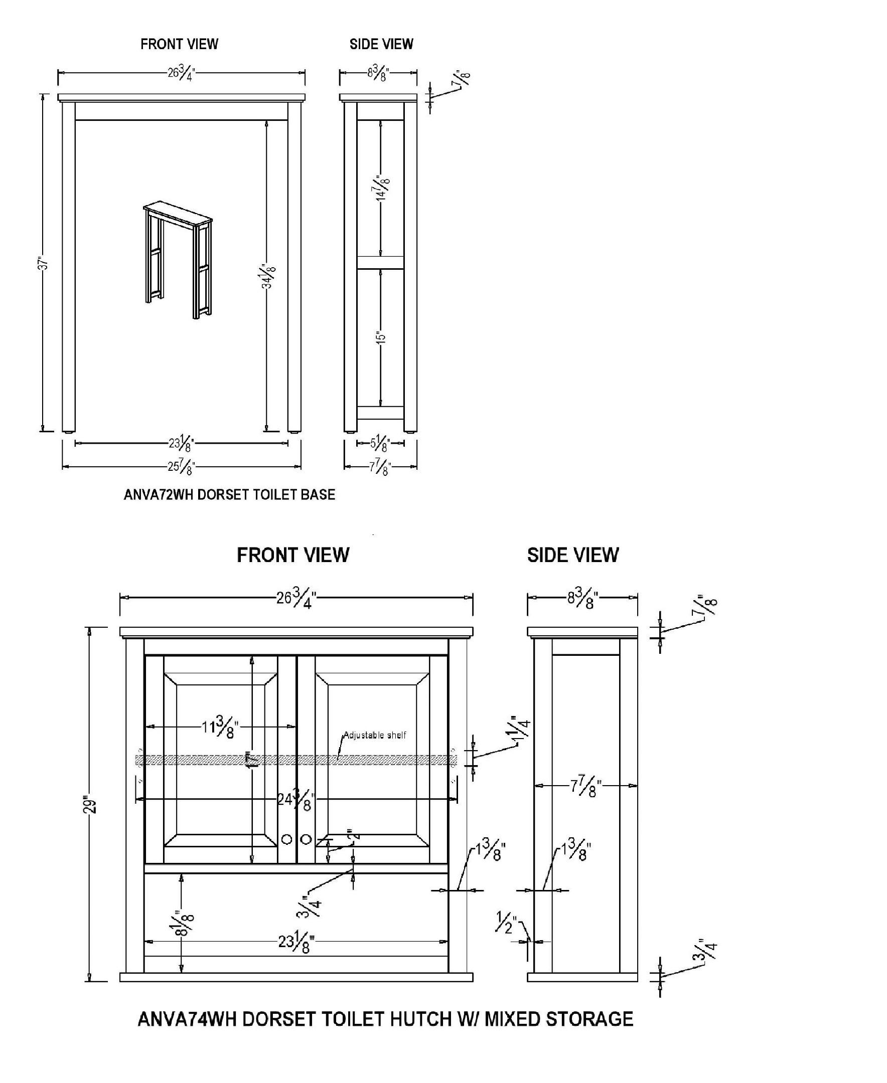 Dorset Over The Toilet Space Saver Storage with Upper Cabinet and Open Shelf White - Alaterre Furniture: Hardwood Bathroom Organizer