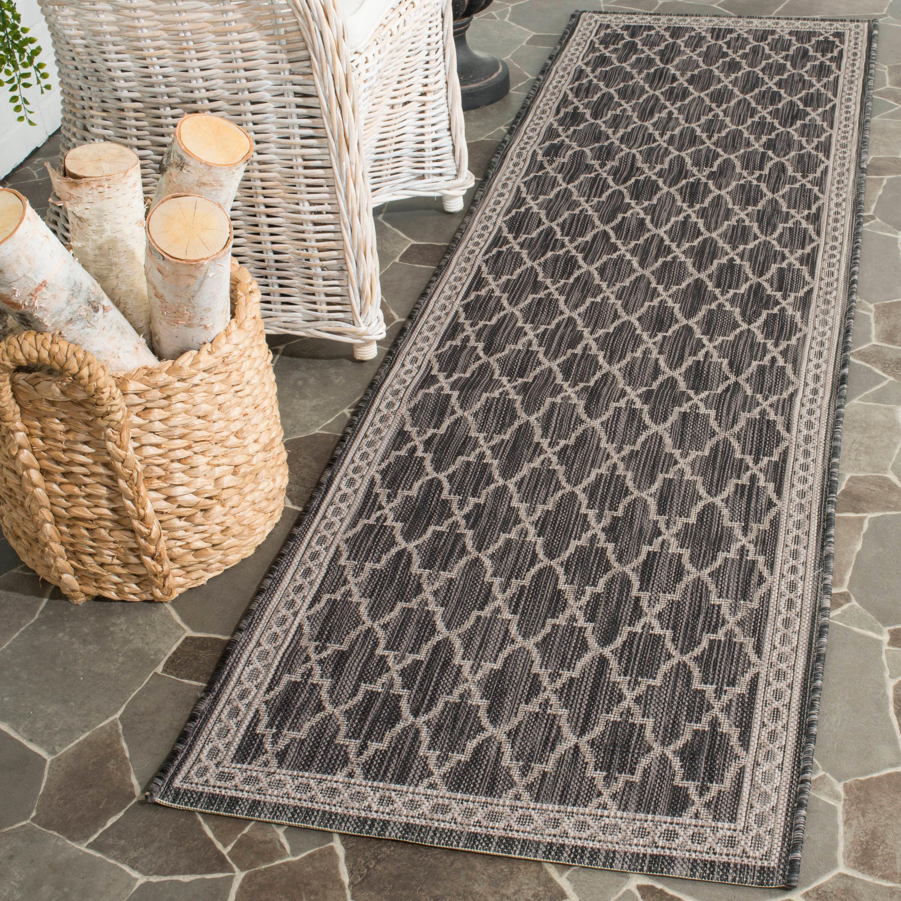 Courtyard CY8871 Power Loomed Indoor/Outdoor Runner Rug - Black/Beige - 2'3"x12' - Safavieh.