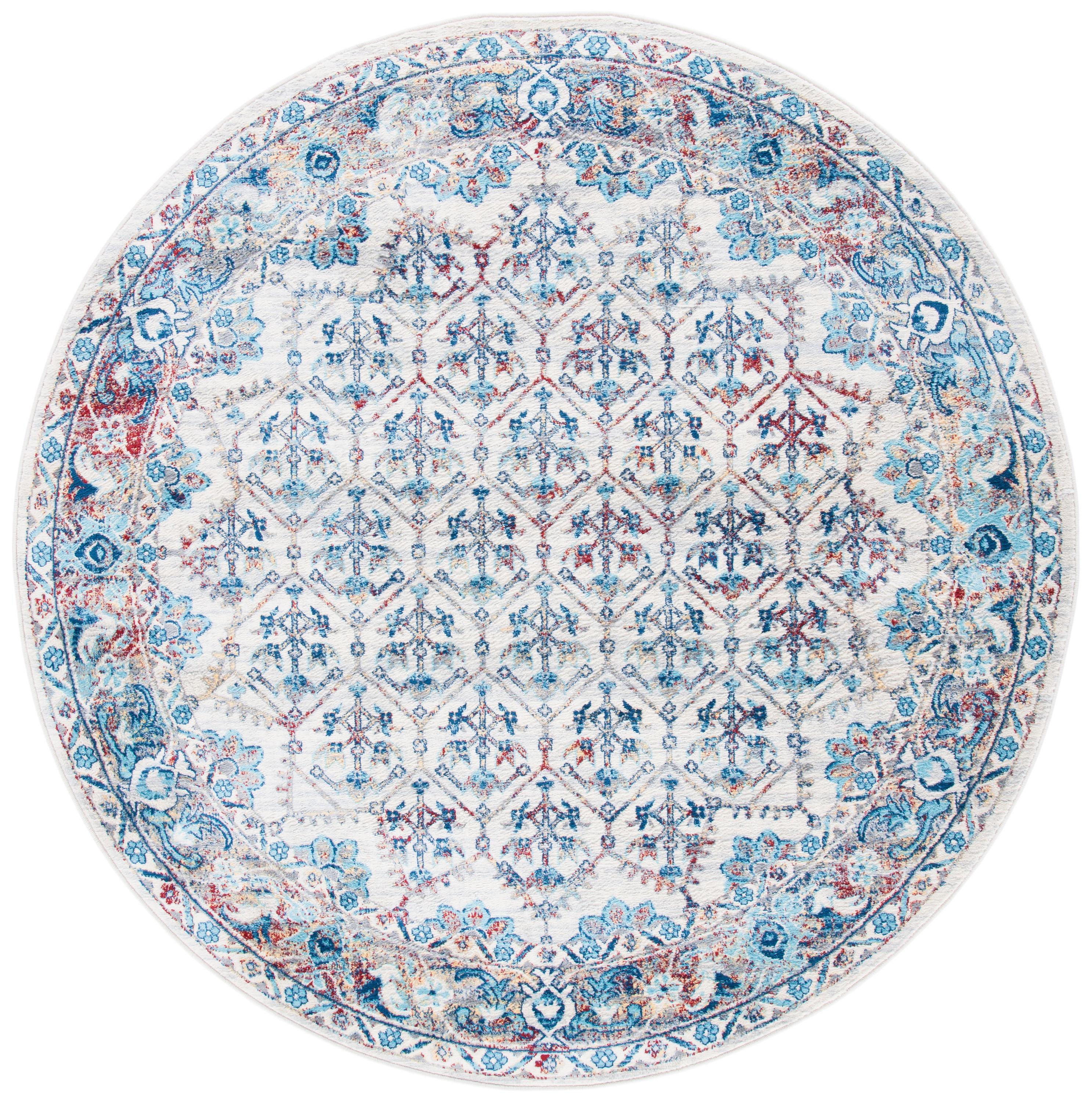 Brentwood BNT869 Power Loomed Area Rug - Ivory/Blue - 6'7" round - Safavieh.