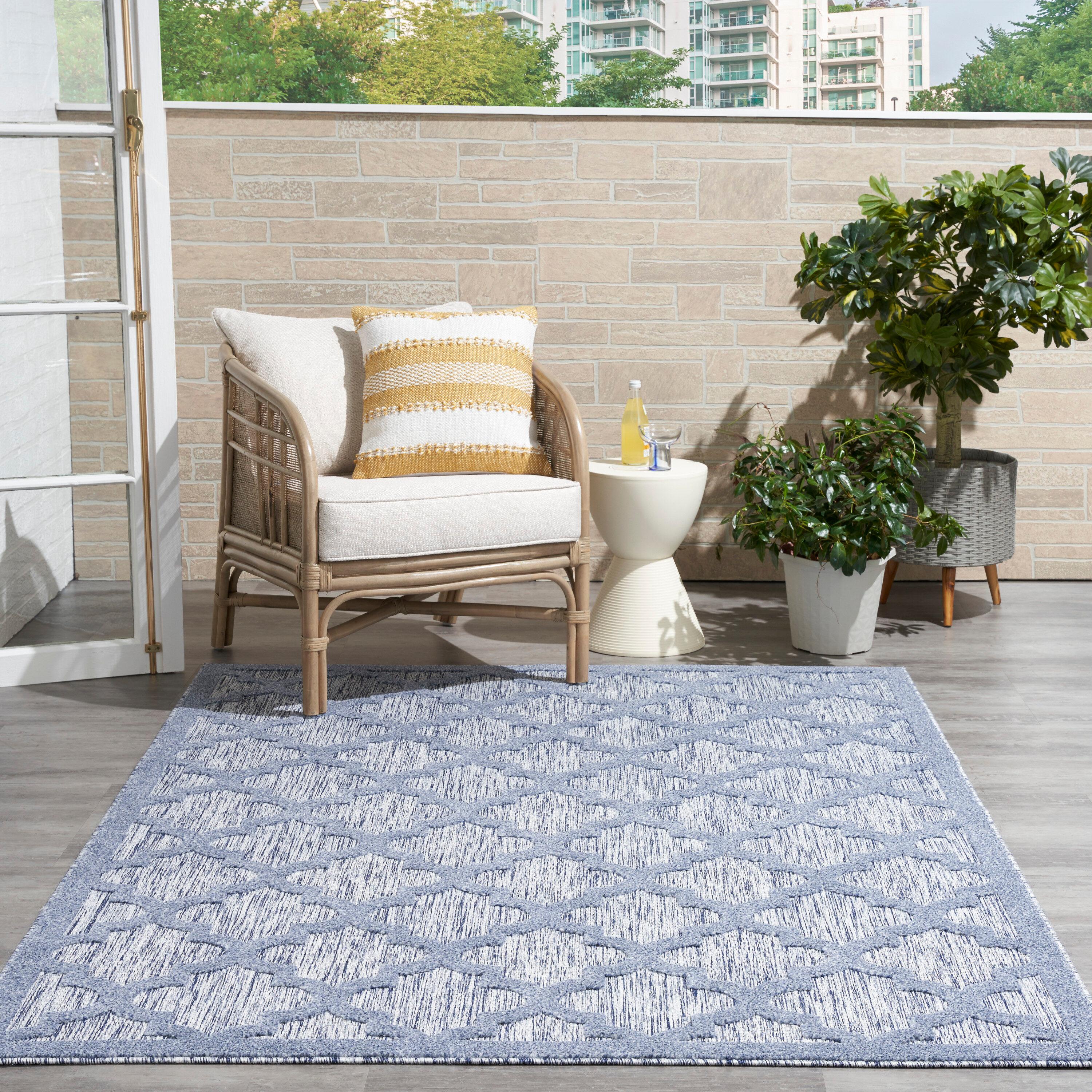 Nourison Easy Care Trellis Flatweave Indoor Outdoor Area Rug 4' x 6' Denim Blue