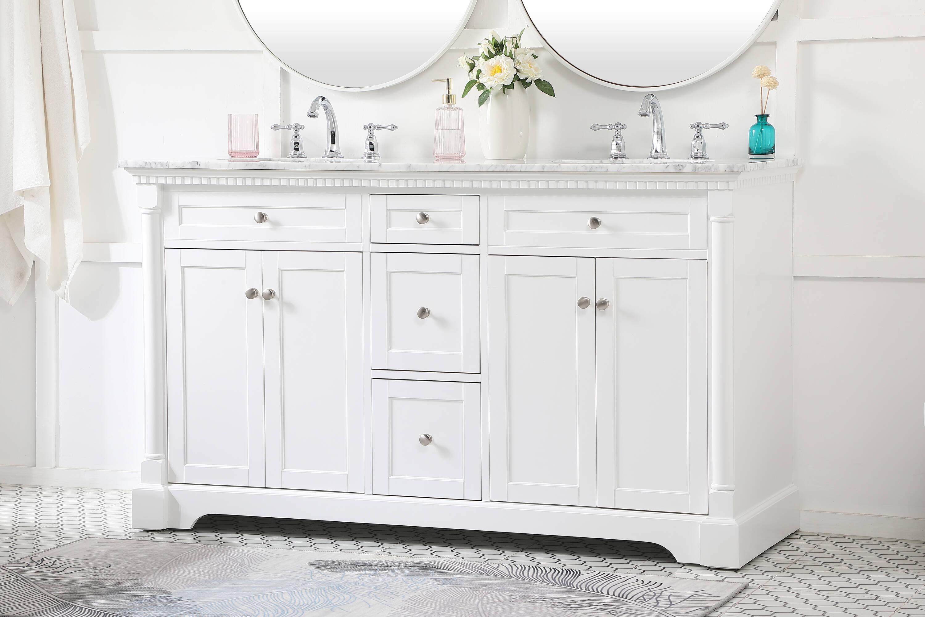 Elegant Decor Clarence 60" Solid Wood and Metal Double Bathroom Vanity in White