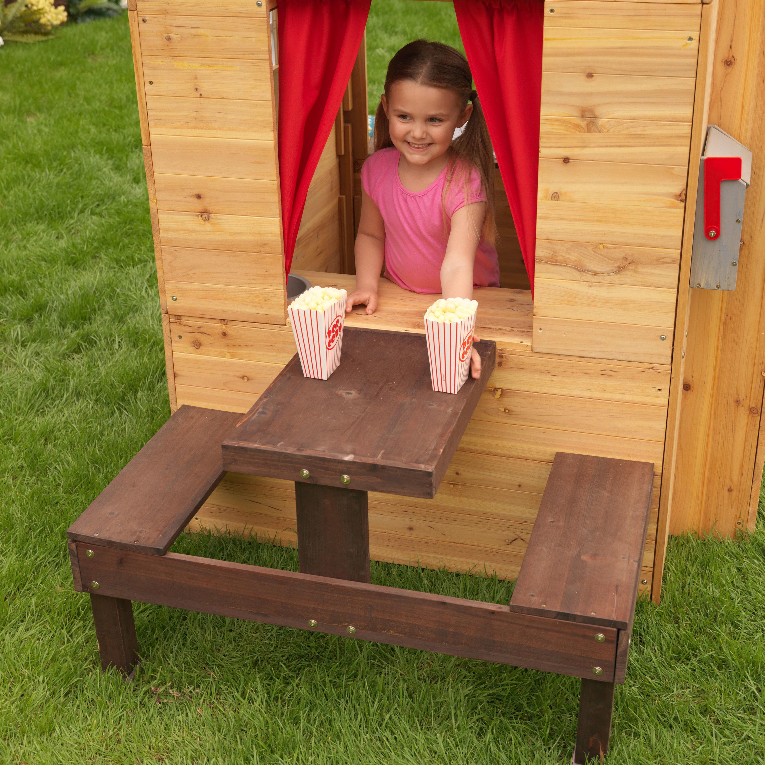 Modern Outdoor Wooden Playhouse with Picnic Table, Mailbox and Outdoor Grill