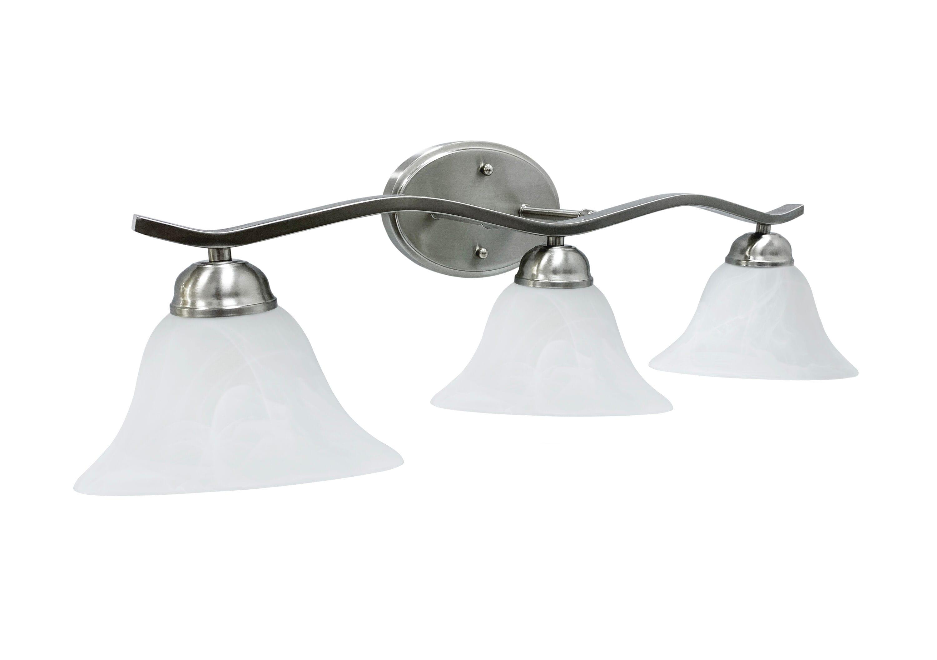 26.25" Satin Nickel Vanity Light with Alabaster Glass Shades