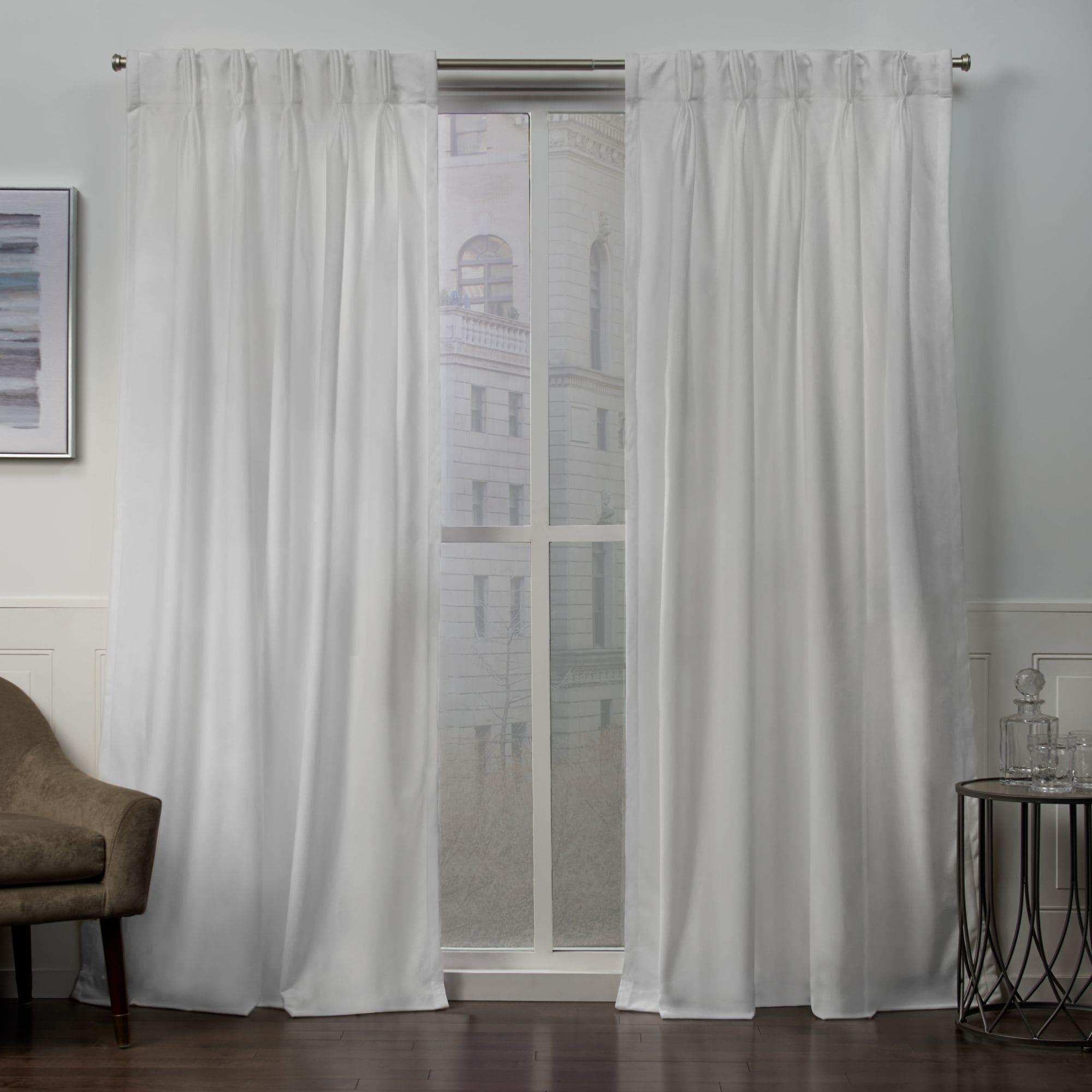 Set of 2 (96"x54") Velvet Back Tab Light Filtering Window Curtain Panels White - Exclusive Home: Polyester, Plain Weave