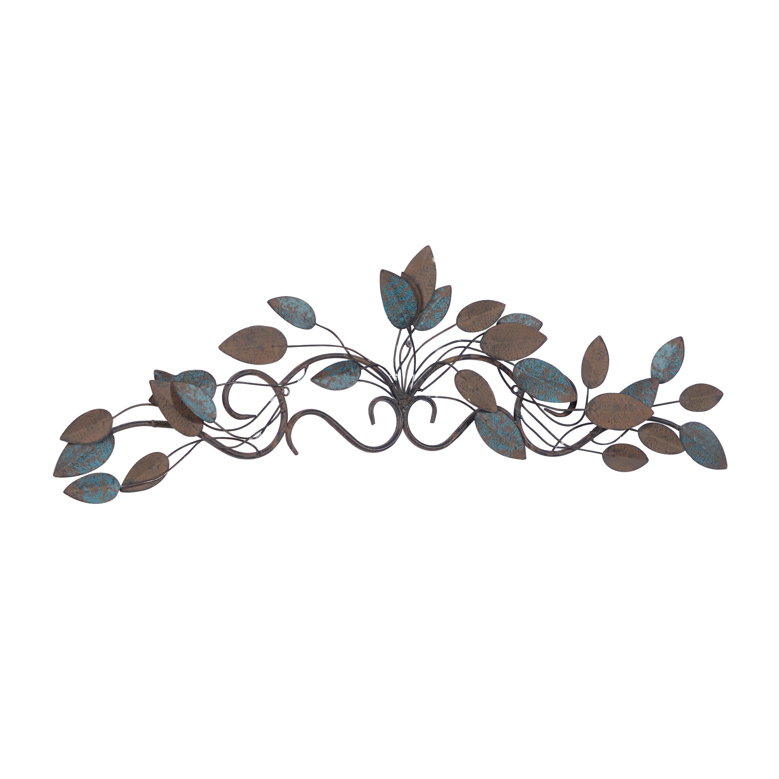 DecMode Blue Metal Scroll Leaf Wall Decor