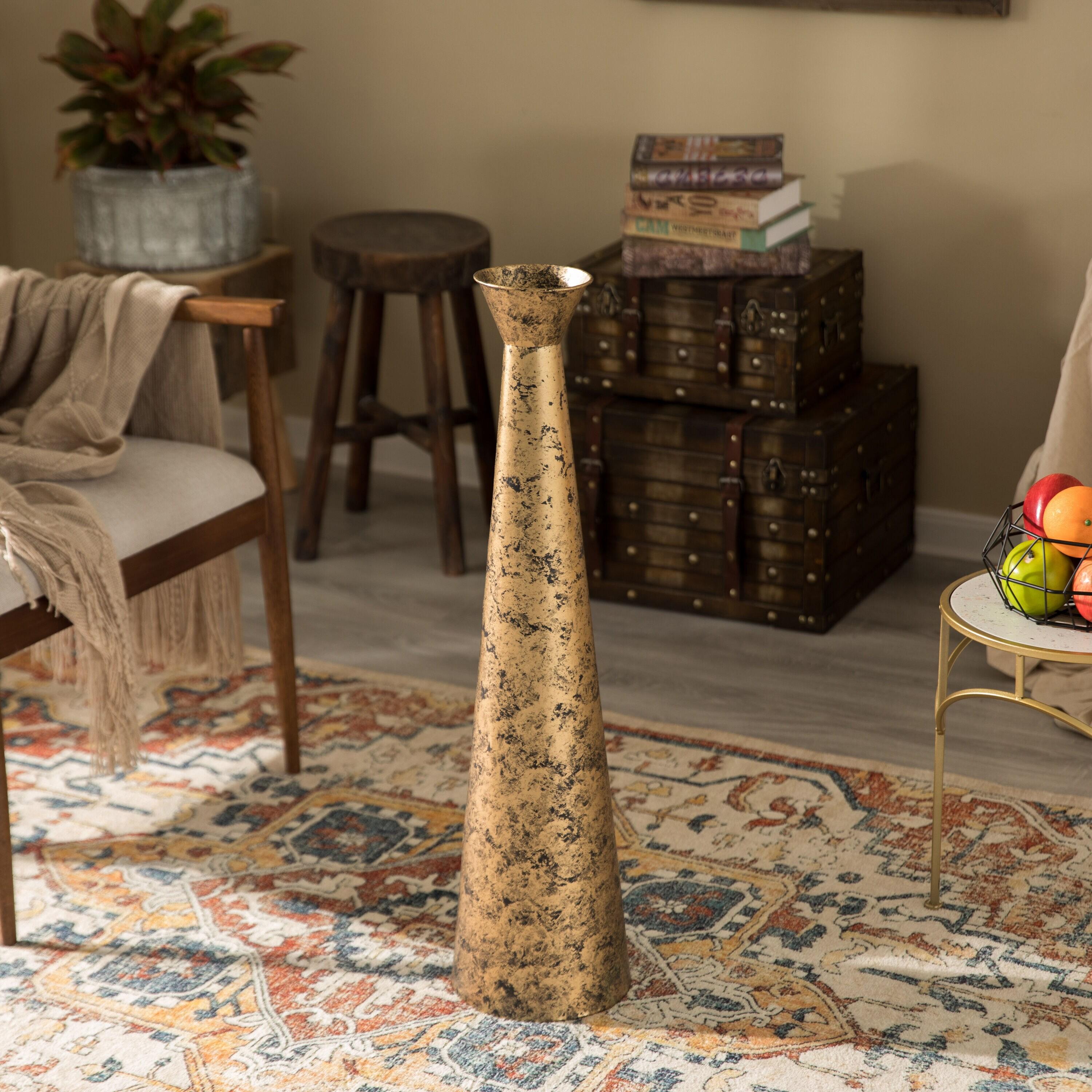 Brushed Paint Unique Straight Design Metal Decorative Floor Vase Flower Holder for Entryway, Living Room, or Dining