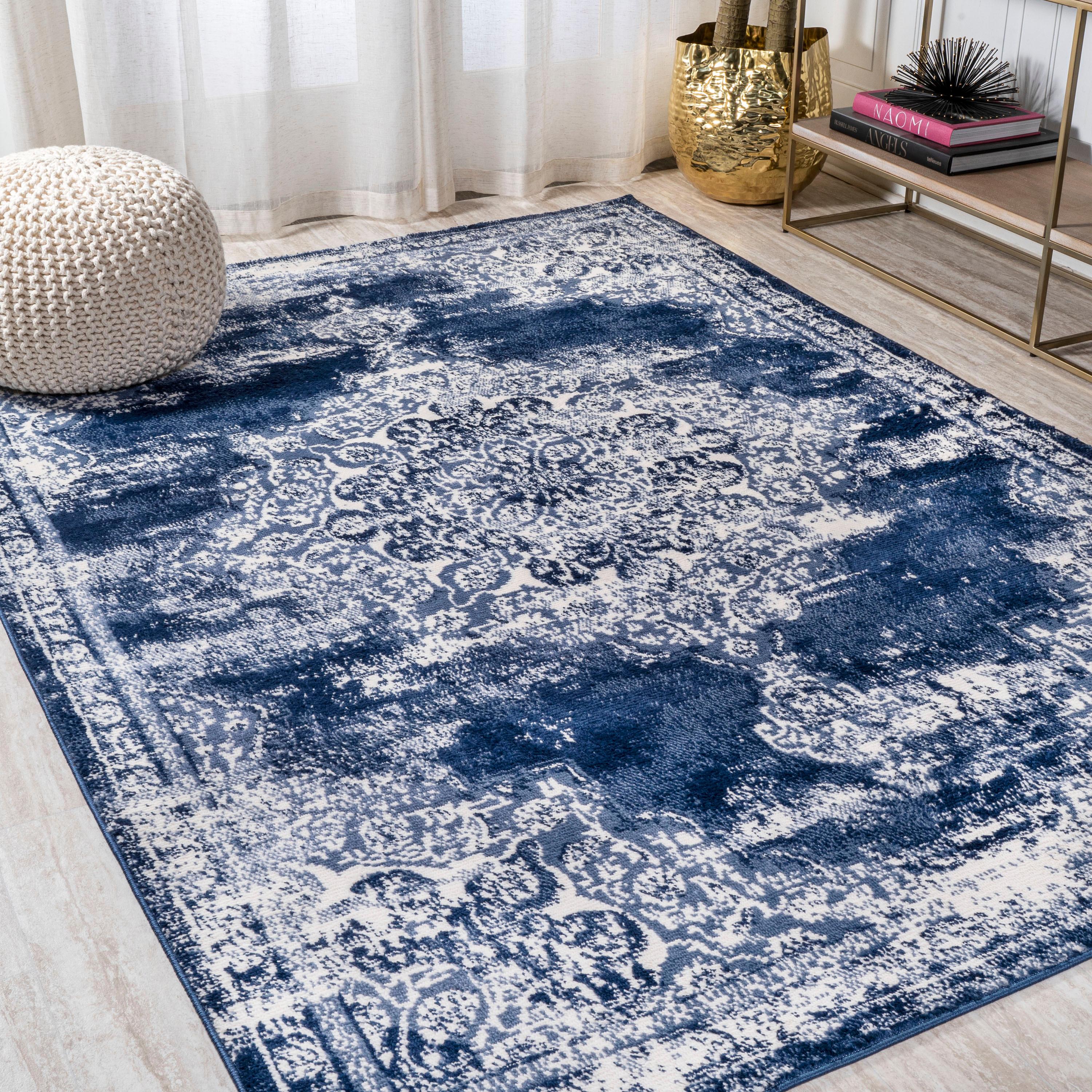 8'x10' Alhambra Ornate Medallion Modern Area Rug, Navy/Ivory - JONATHAN Y
