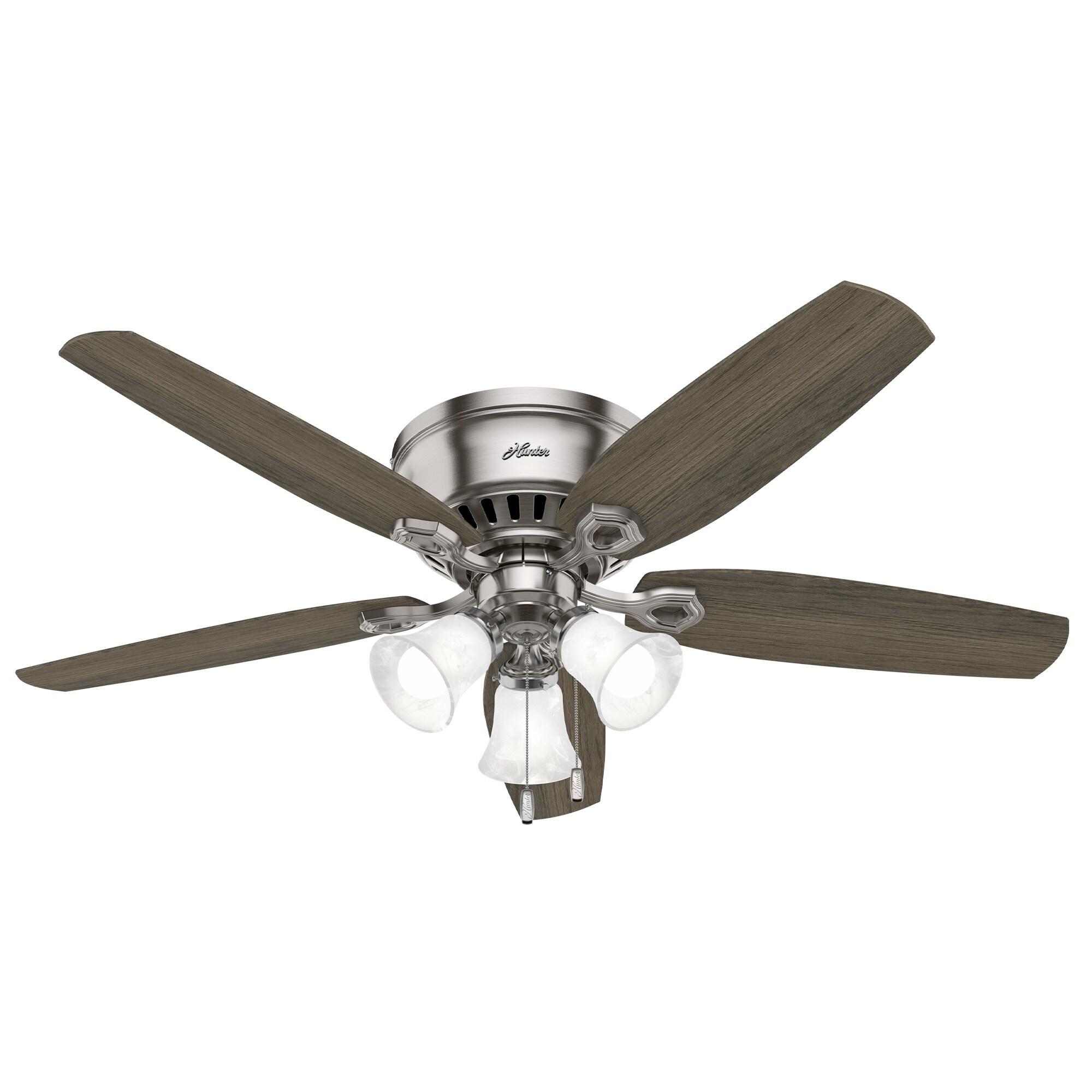 Builder Low Profile 52" 5 - Blade Flush Mount Ceiling Fan with Lights and Pull Chains