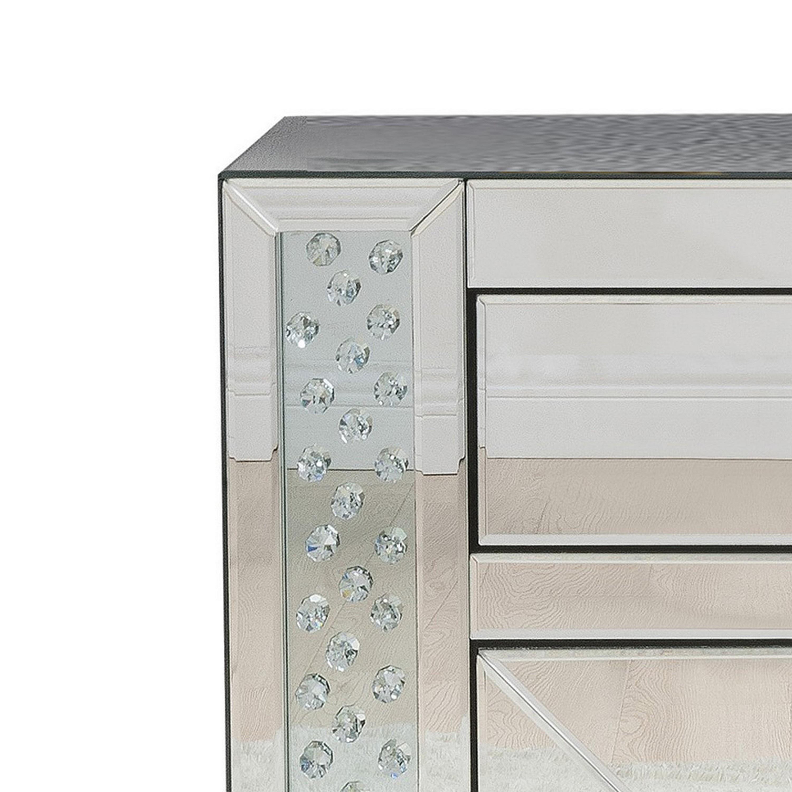 Wood & Mirror Nightstand with Crystal Inserts, Silver