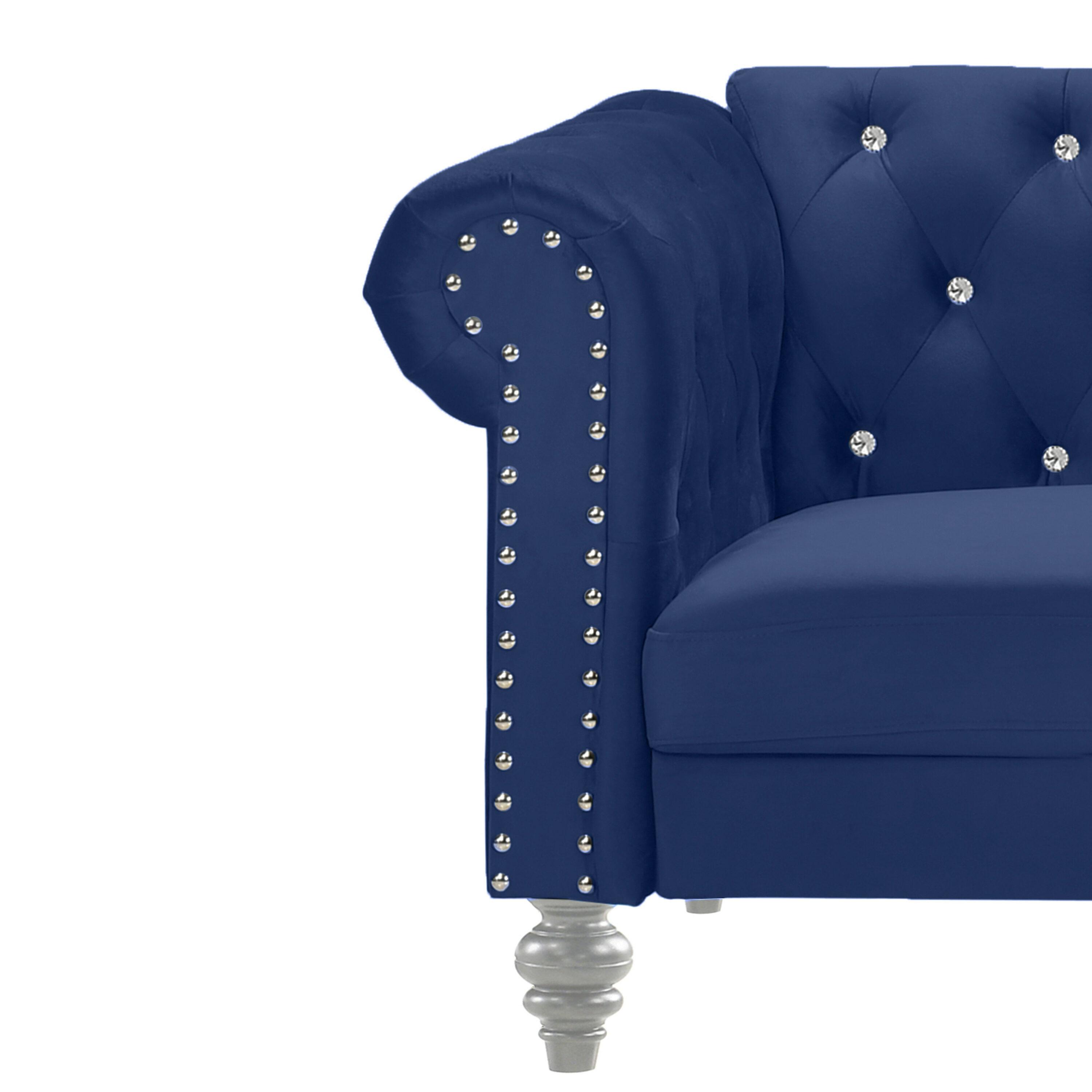 New Classic Emma 2-Piece Crystal Velvet Loveseat & Sofa Set in Royal Blue