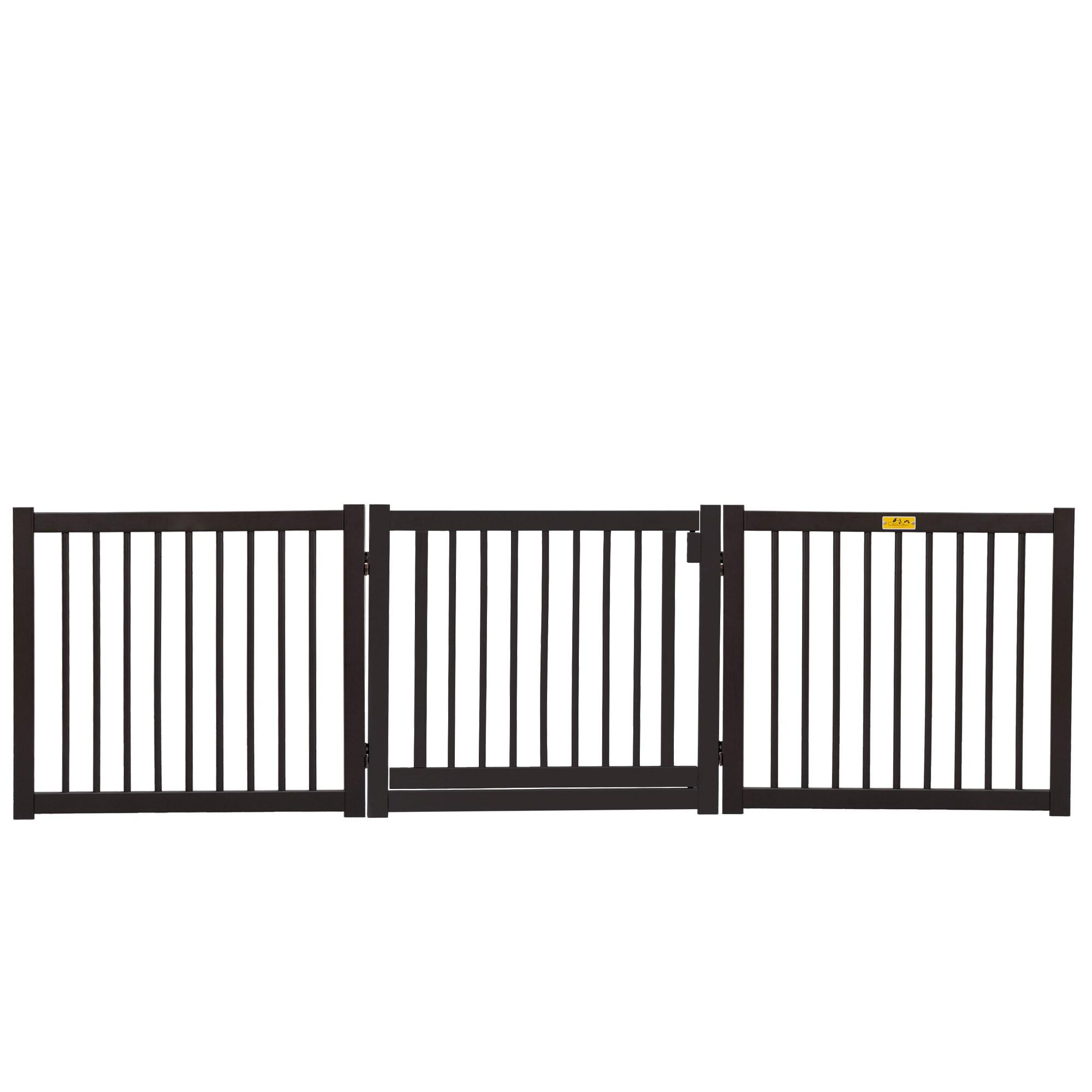 Demi Bonn 24"H 3 Panel Freestanding Pet Gate Wood Folding Dog Fence for Doorways, Stairs Step Over Divider for Dogs and Puppies, Brown