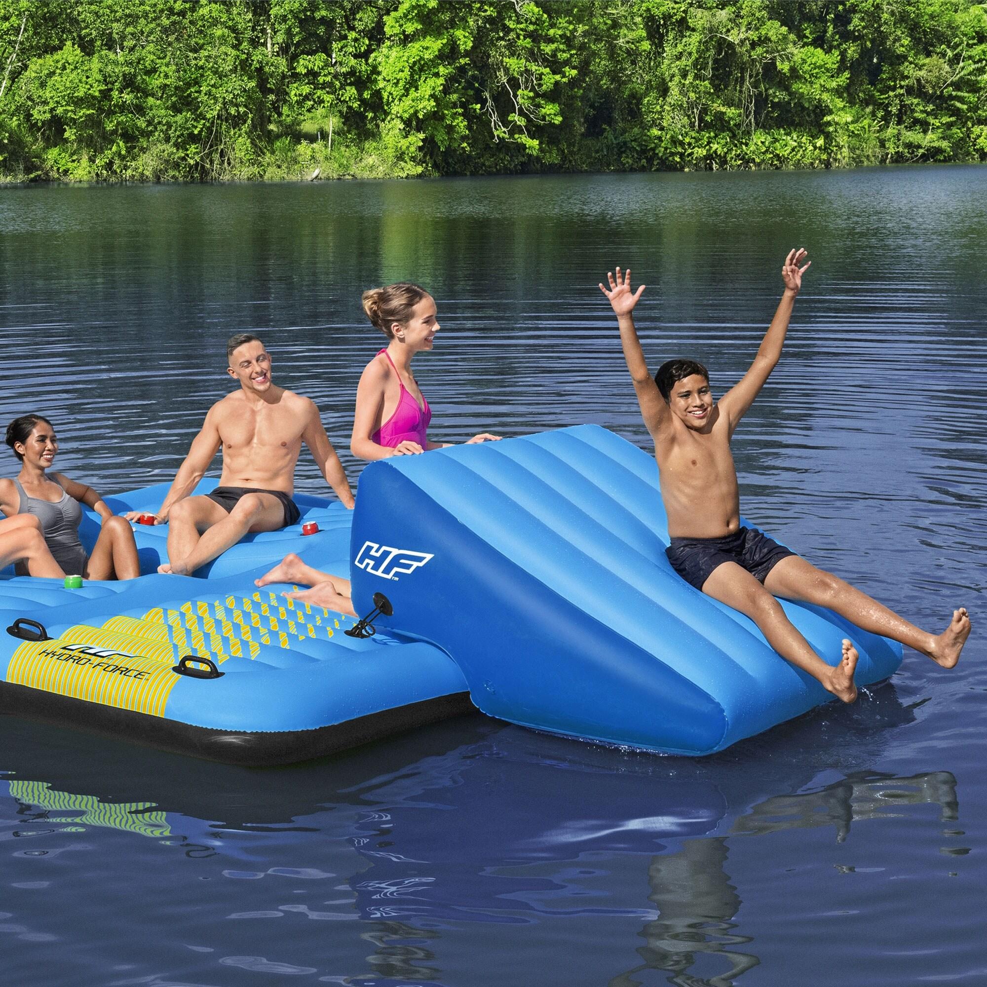 Bestway Hydro Force Detachable Summer Slide 5 Person Inflatable Activity Island with Cup Holders and Heavy Duty Handles for Easy Transport, Blue