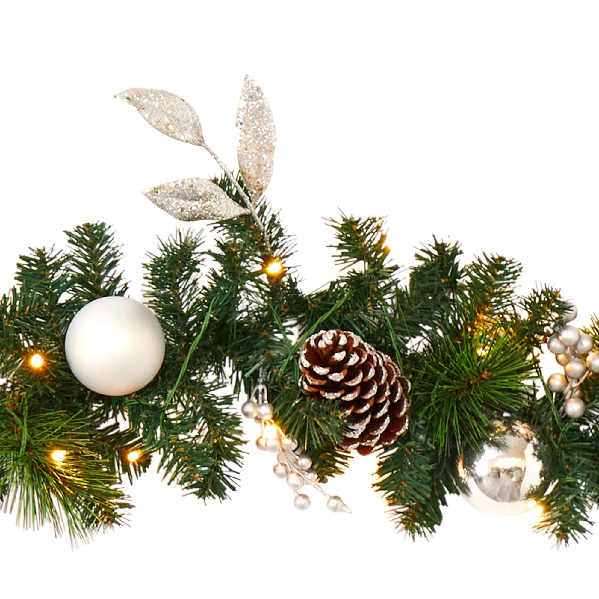 Nearly Natural 9’ Ornament and Pinecone Artificial Christmas Garland with 50 Clear LED Lights