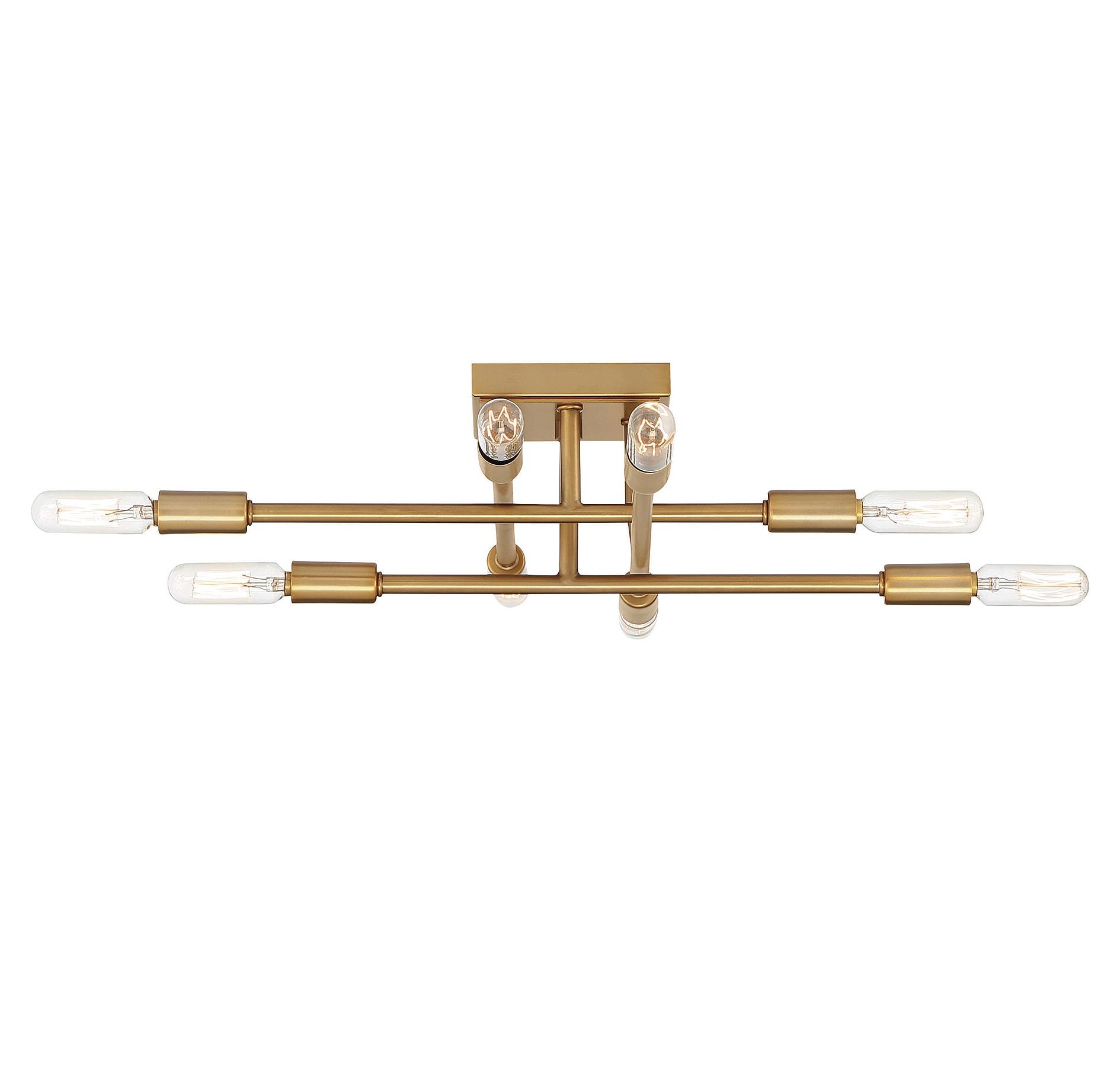 Warm Brass and Glass 8-Light Semi-Flush Mount Ceiling Fixture